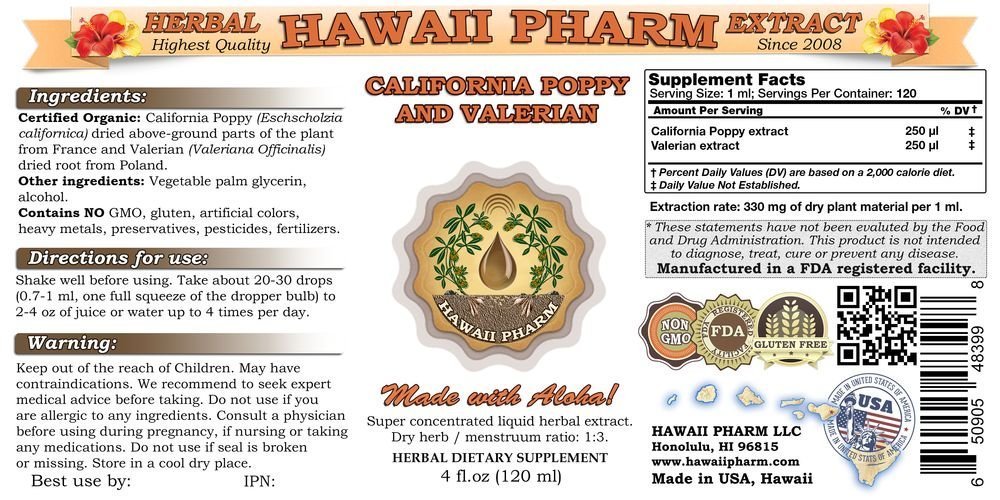 Organic California Poppy & Valerian Liquid Extract Tincture - 4x4 oz | Eschscholzia Californica & Valeriana Officinalis Herbal Supplement for Relaxation, Sleep Support & Stress Relief - Perfect for Nighttime Use & Natural Calming Remedies
