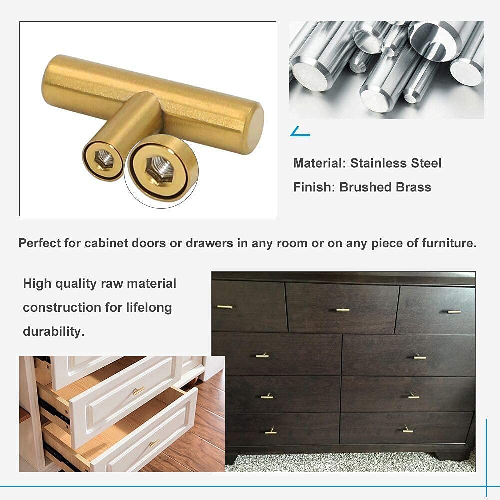 Brushed Brass Cabinet Knobs - 50 Pack LS201GD Kitchen & Bathroom Drawer Handles, Dresser Pulls for Home Decor & Furniture Upgrade | Durable Hardware for Cabinets, Wardrobes & Storage Solutions
