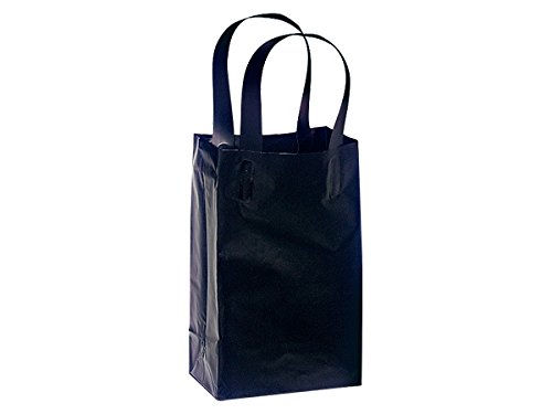 200 Pack Black Reusable Plastic Shopping Bags - 5x3x8 Inches, 3 Mil Thick with 6 Mil Soft Loop Handles | Grocery, Retail, Gift Packaging & Storage