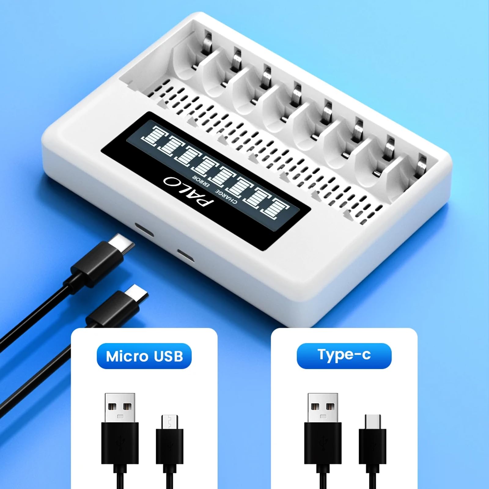 1.5V AA AAA Rechargeable Lithium Batteries Combo with Smart LCD Charger - 4 Pack AA 3400mWh & 4 Pack AAA 900mWh Batteries with 8 Slot Charger for Digital Cameras, Game Controllers, Flashlights and More
