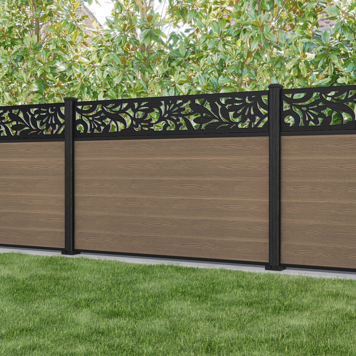 Premium Classic Heritage Teak Fence Panel with Composite Posts - Durable Outdoor Privacy Fence for Garden, Patio, and Backyard Landscaping