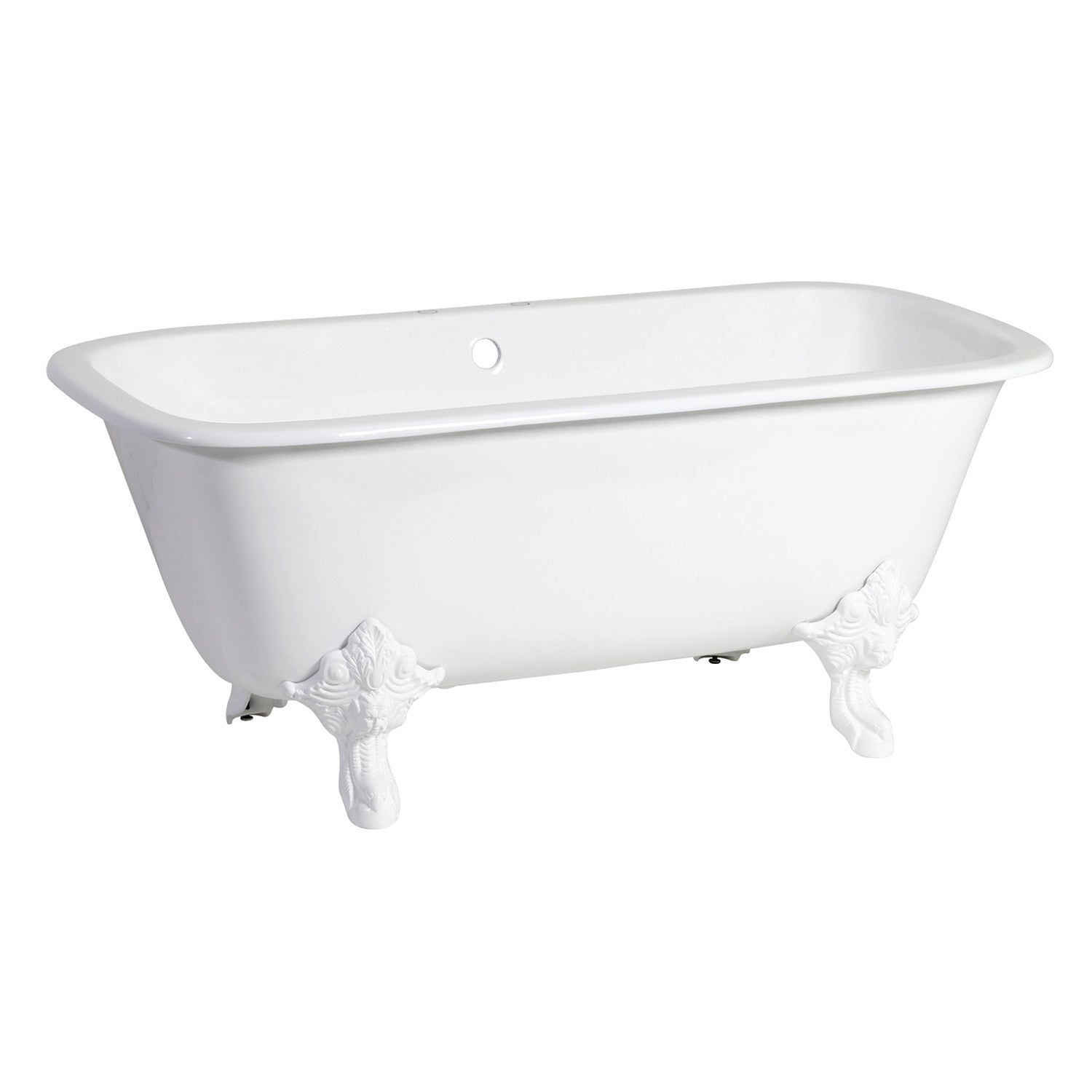 Aqua Eden 67 Inch White Cast Iron Clawfoot Bathtub - Double Ended Rectangular Soaking Tub with 7 Inch Faucet Drillings | Vintage Bathroom Decor, Spa Relaxation at Home
