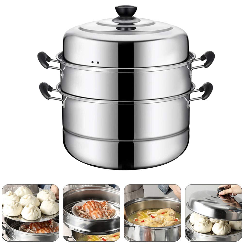 DOITOOL 3-Layer Stainless Steel Steamer Pot Set - Stackable Kitchen Cookware for Healthy Cooking | Perfect for Steaming Vegetables, Seafood & Dumplings