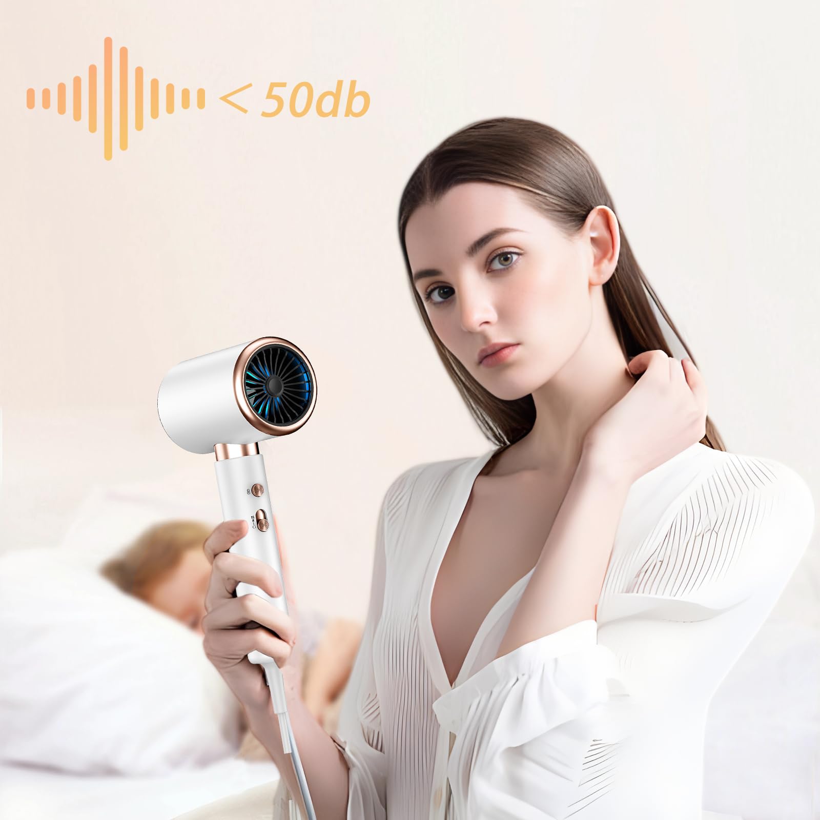 **Bizcasa 2400W Professional Ionic Hair Dryer with Diffuser - 3 Heat & 2 Speed Settings for Salon, Home & Travel - Fast Drying & Frizz Control (White)**    *(Perfect for Styling, Quick Drying at Home, Salon Use & On-the-Go Travel)*