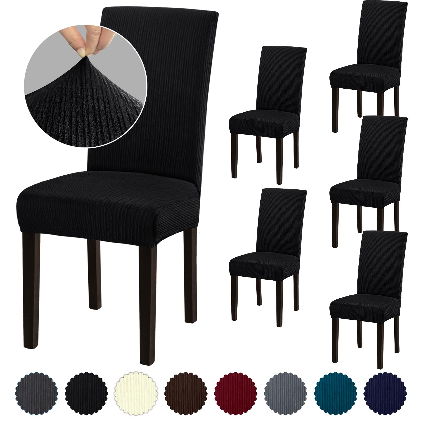 Stretch Dining Room Chair Covers Set of 6 - Washable & Removable Slipcovers for Dining Chairs, Hotel, Wedding Ceremony - Perfect for Home Decor, Restaurant, and Event Seating