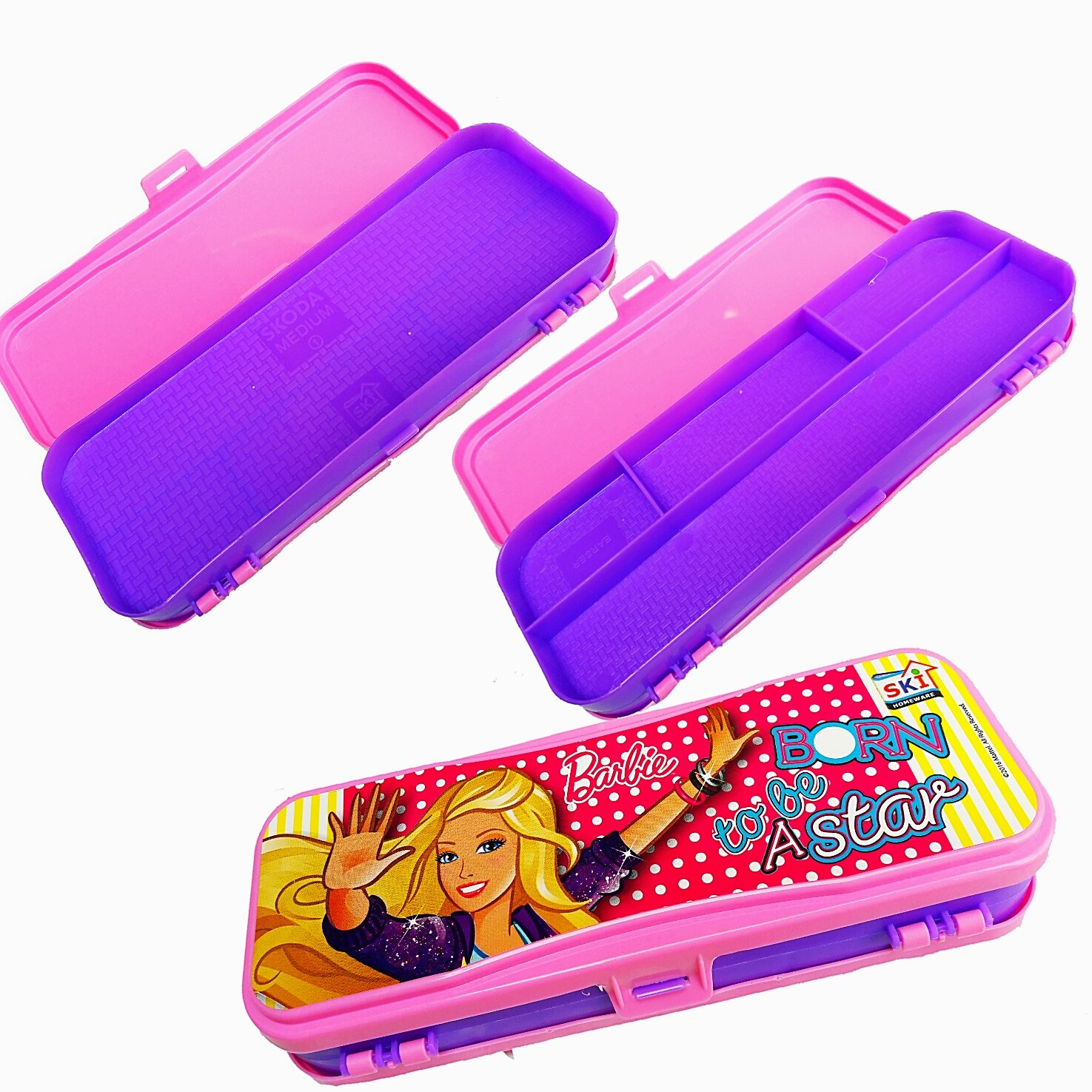 Barbie Printed Lunch Box with Double-Sided Pencil Box - Pink Plastic Ski Venus Combo Gift Set for Kids | School Supplies, Birthday Gifts, Back to School Essentials