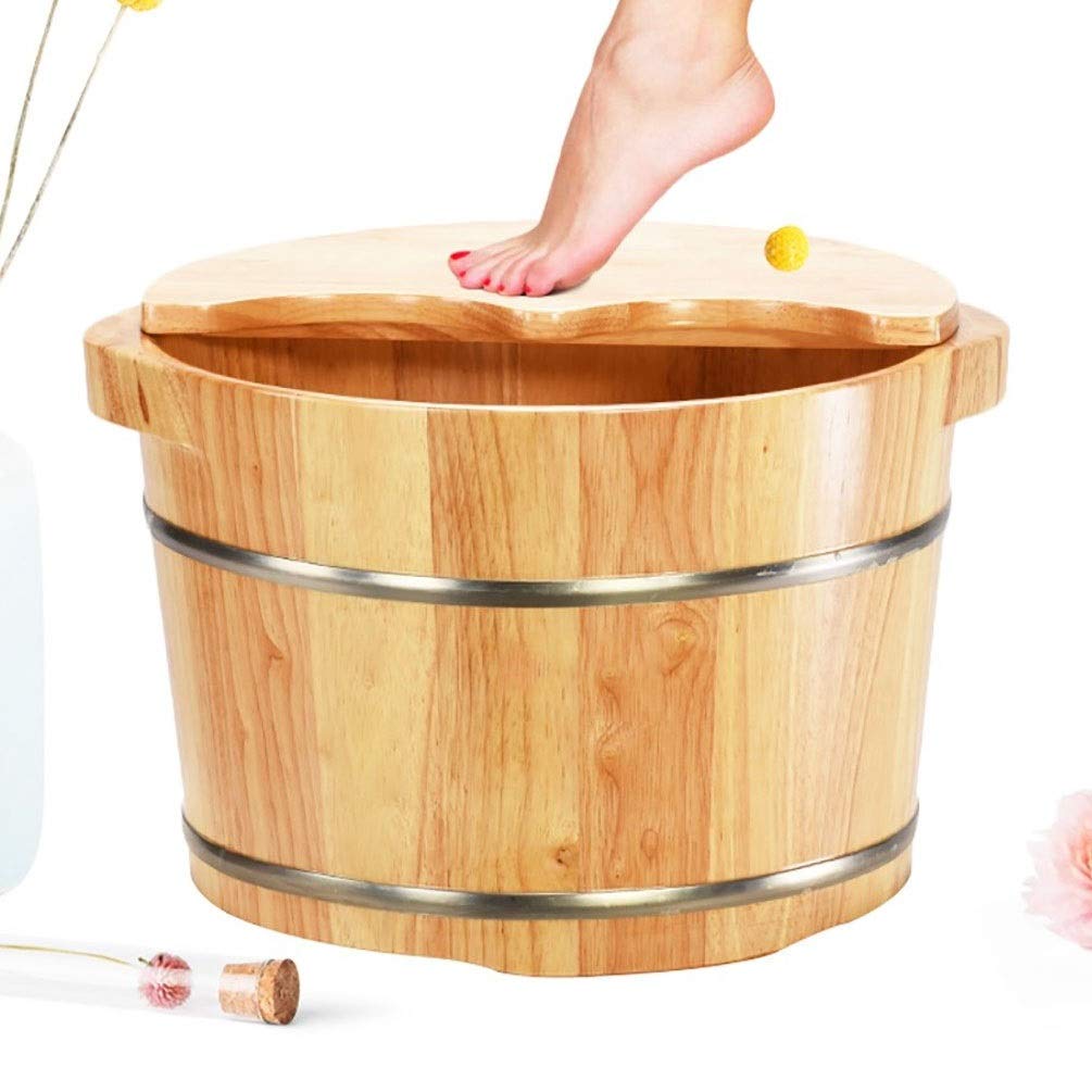 Wooden Foot Soaking Bucket with Cover - Natural Wood Foot Bath Tub for Relaxation, Detox & Massage - Perfect for Spa, Home Use & Self-Care Routines