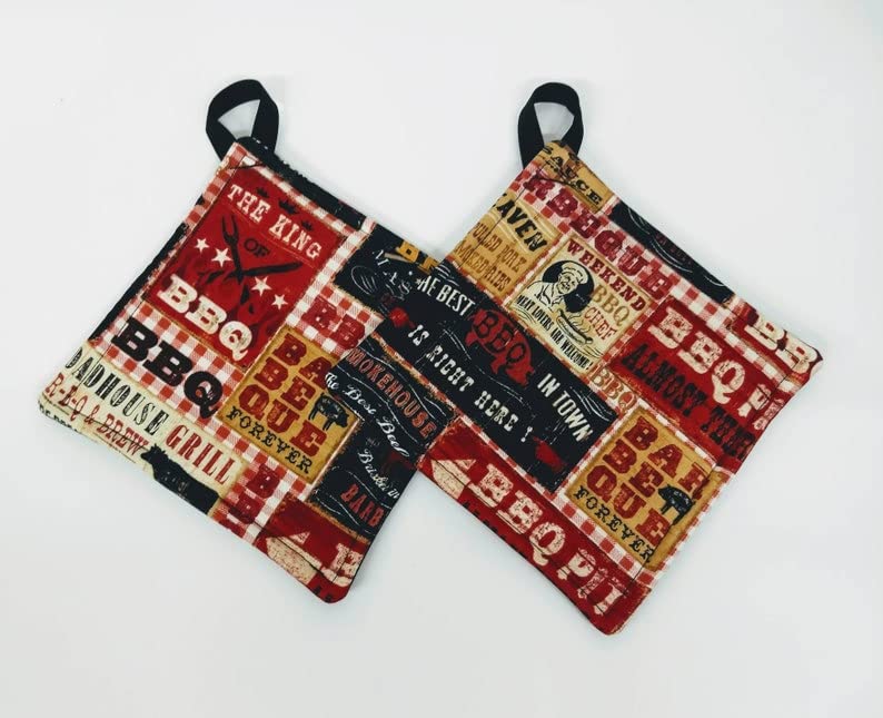 Heat Resistant Kitchen Pot Holder Set - 2 Pack Oven Mitts & Hot Pads for Cooking, Baking, Grilling - BBQ & Stove Safety Accessories with Quilted Patchwork Fabric Design (Perfect for Home Kitchen, Outdoor Camping & Picnic Use)