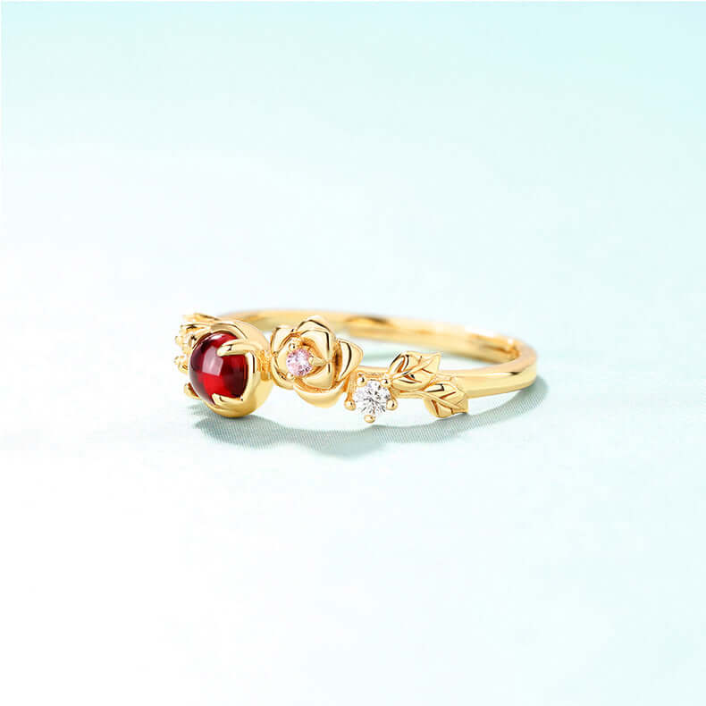 Elegant Rose Red Garnet Capricorn Ring for Women | Zodiac Birthstone Jewelry Gift | Perfect for Birthdays, Anniversaries & Special Occasions | R5838