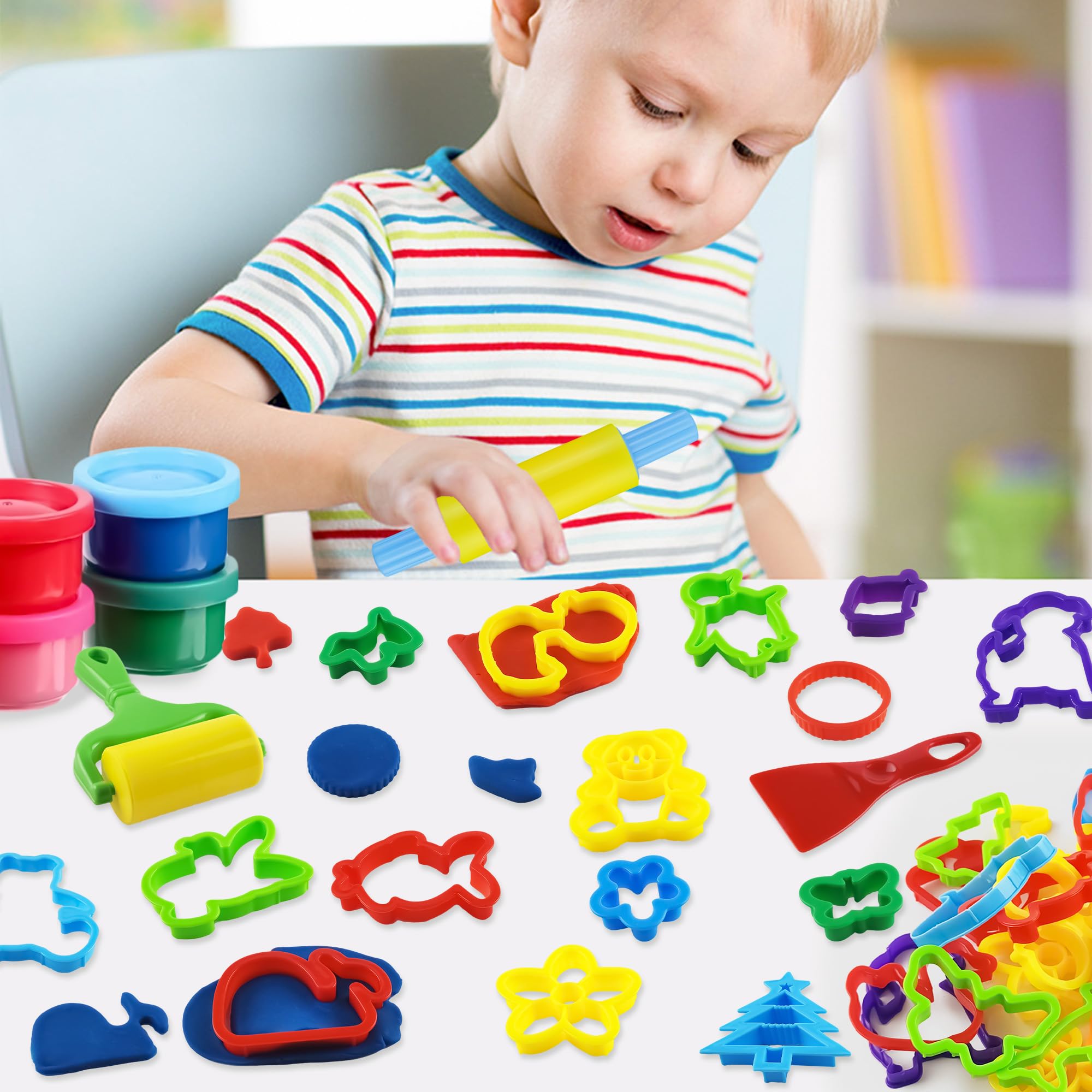 40-Piece Playdough Tools Set with Animal-Shaped Cutters & 3 Basic Dough Tools – Fun & Creative Play for Kids – Perfect for Preschool Learning, Arts & Crafts, and Sensory Play Activities