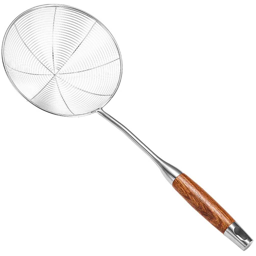 Premium 304 Stainless Steel Spider Strainer Skimmer - 3-Piece Set with Wooden Handle for Cooking, Frying & Pasta Draining | Durable Kitchen Utensil for Restaurants, Home Chefs & Outdoor BBQ (Silver)