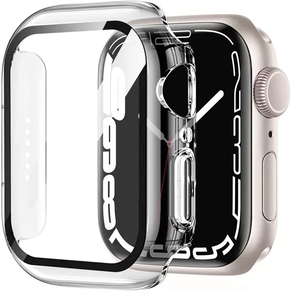 HANKN 2 Pack 45mm Tempered Glass Screen Protector for Apple Watch Series 9/8/7 - Shockproof Full Coverage Case with High Sensitivity Touch, Direct Charging Compatible - Perfect for Workouts, Outdoor Activities & Daily Protection (Clear, 45mm)