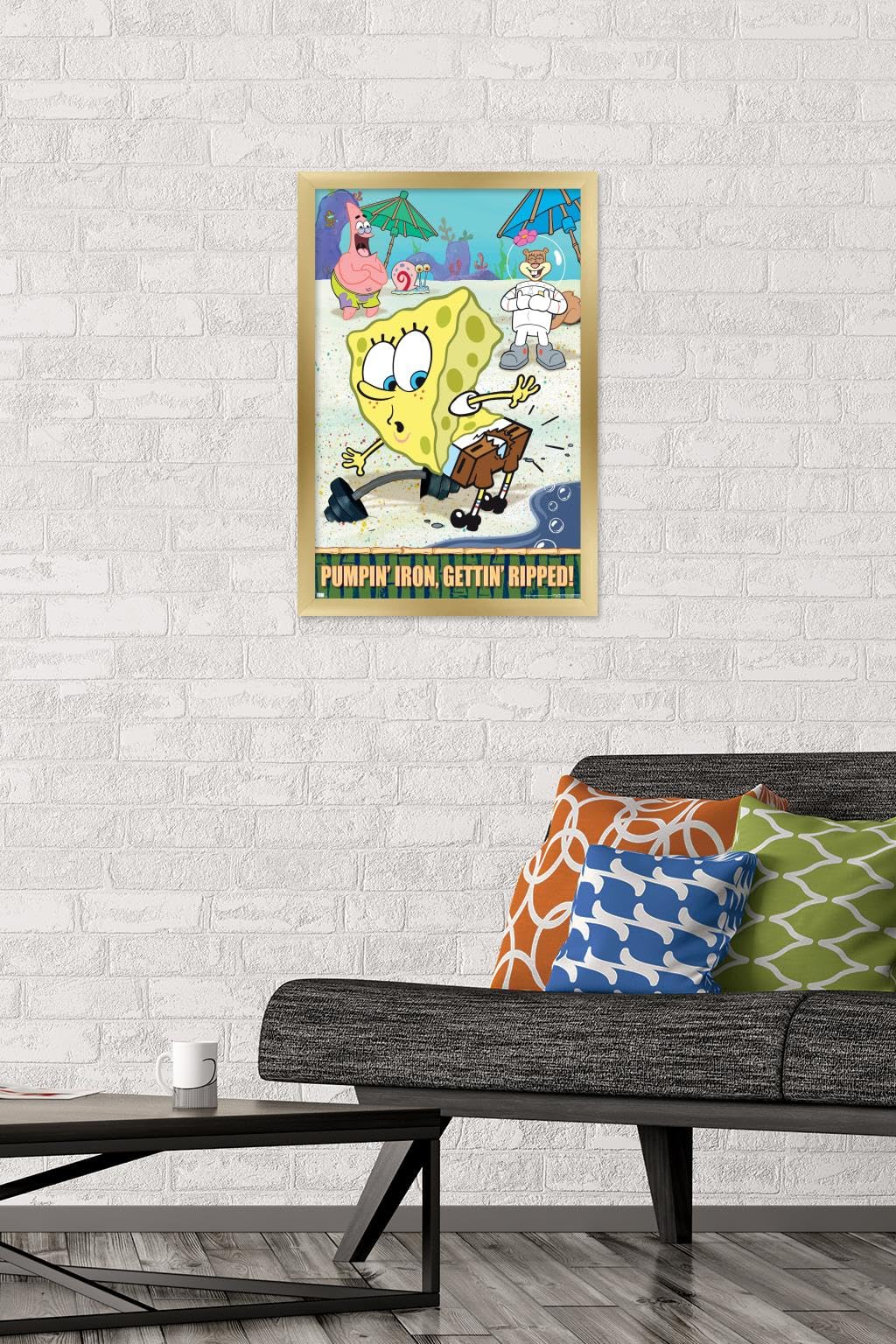 Trends International Nickelodeon SpongeBob SquarePants Ripped Wall Poster - 14.725 x 22.375 Inches Gold Framed Art Print - Perfect for Kids' Rooms, Game Rooms & Teen Decor