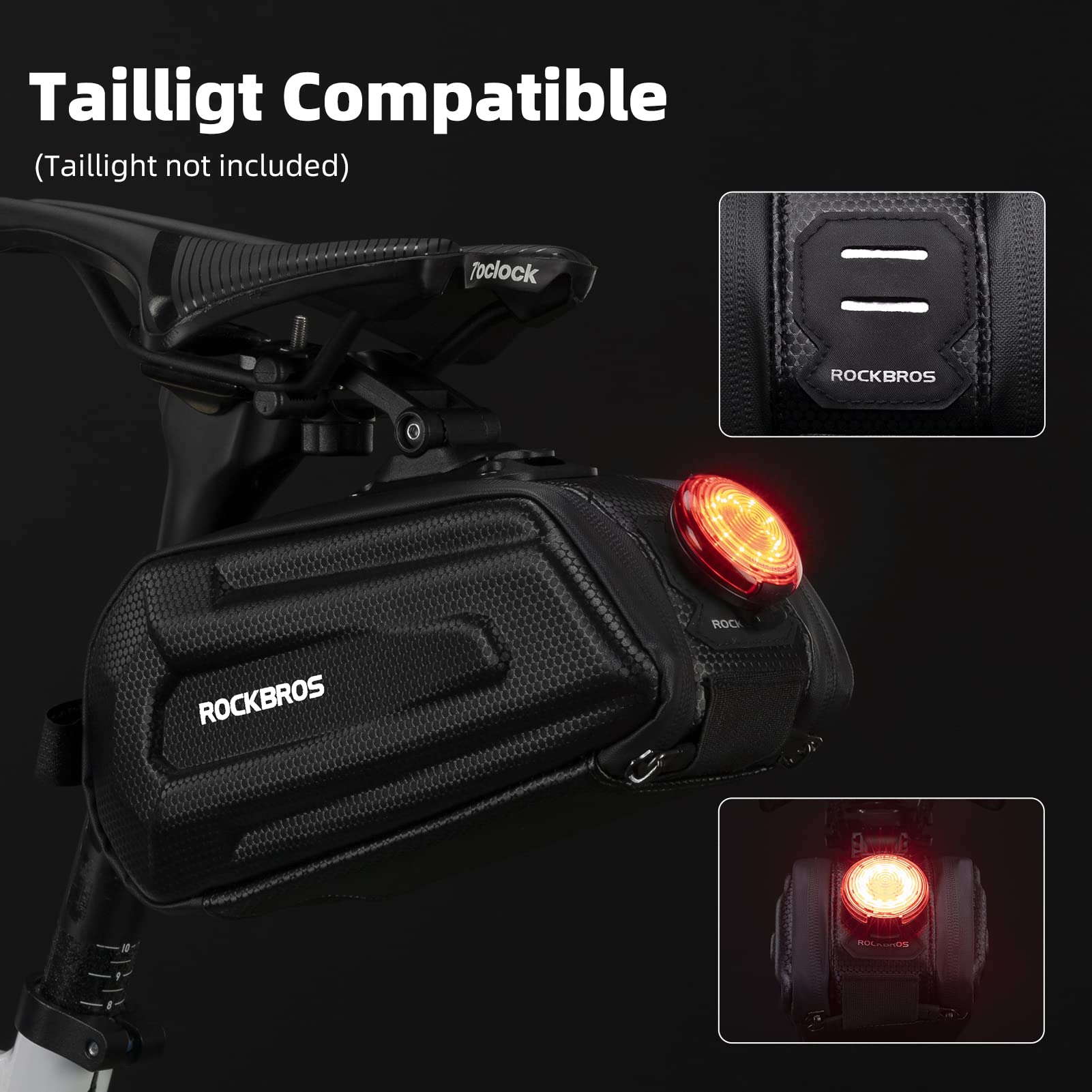 ROCKBROS 3D Hard Shell Bike Saddle Bag - Waterproof Bicycle Seat Bag with Quick Release & Reflective Strip for MTB & Road Bikes - Perfect for Cycling Commutes, Mountain Trails & Long-Distance Rides