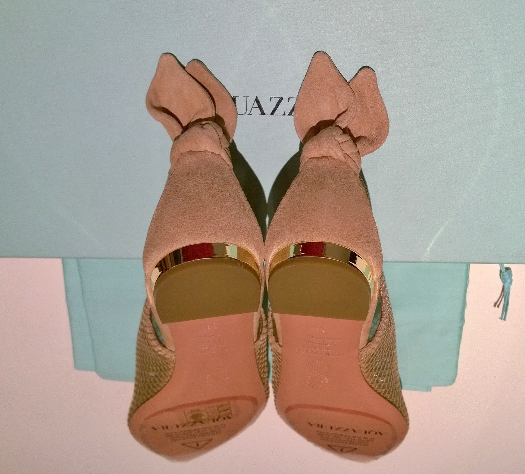 Aquazzura Women's Bow Tie Mesh Ballet Flats - Beige Nude Comfortable Slip-On Shoes for Work, Wedding & Casual Outfits
