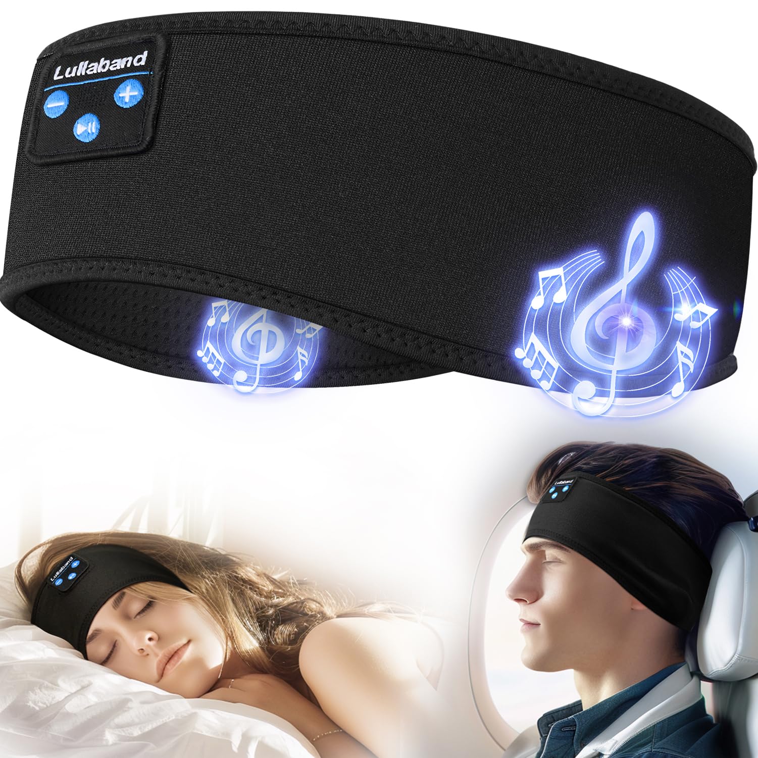 Wireless Bluetooth Sleep Headband with Built-in HD Stereo Headphones - 10-Hour Battery Life for Sleeping, Travel, Workout, Yoga & Meditation - Soft Comfortable Sleep Mask for Men & Women - Perfect Gift for Home, Office & Outdoor Activities (Dark Black)