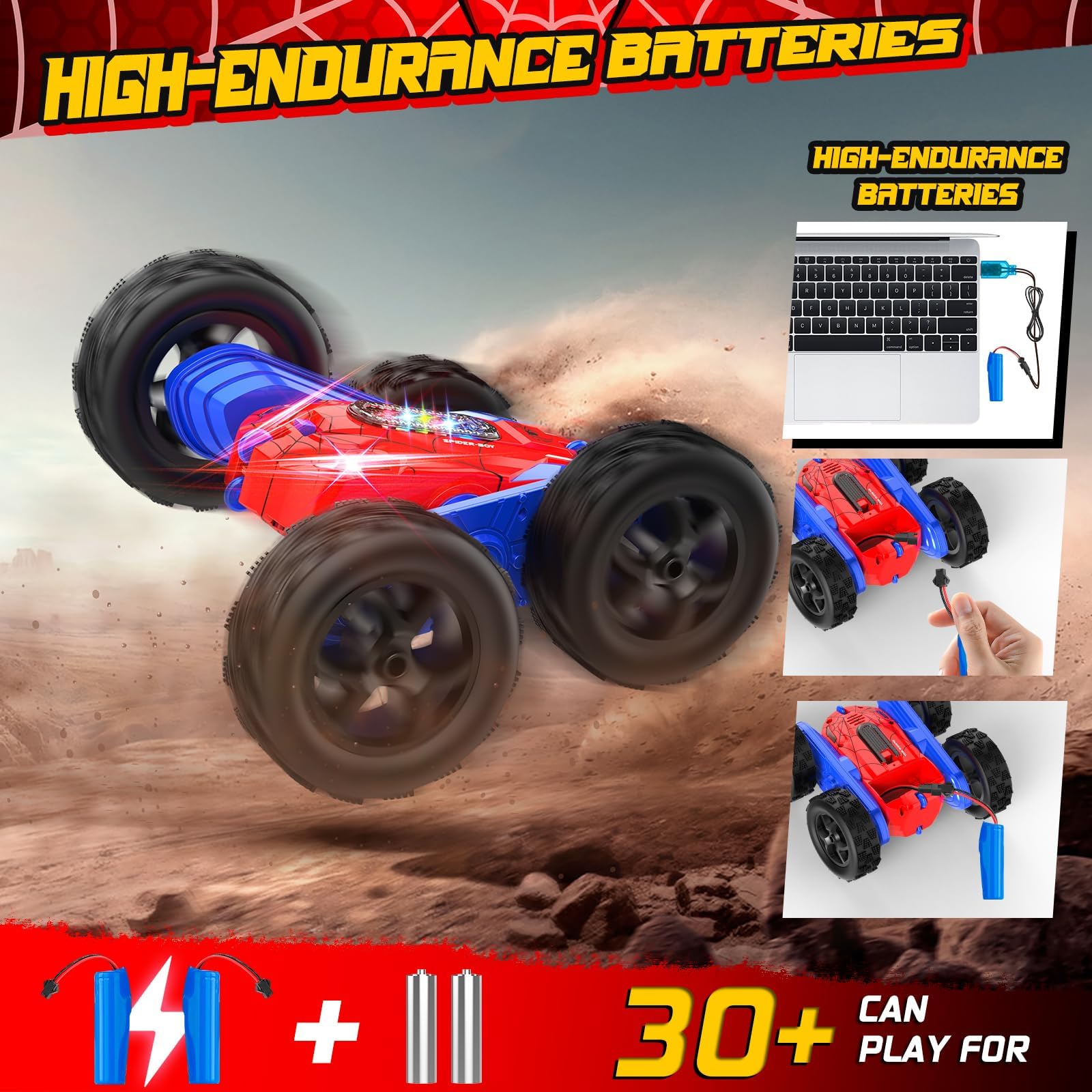 360° Flipping Remote Control Stunt Car with LED Lights - 4WD RC Toy for Kids Ages 8-12 | Perfect Birthday Gift for Boys & Girls | Indoor & Outdoor Play, Backyard Racing, Nighttime Fun