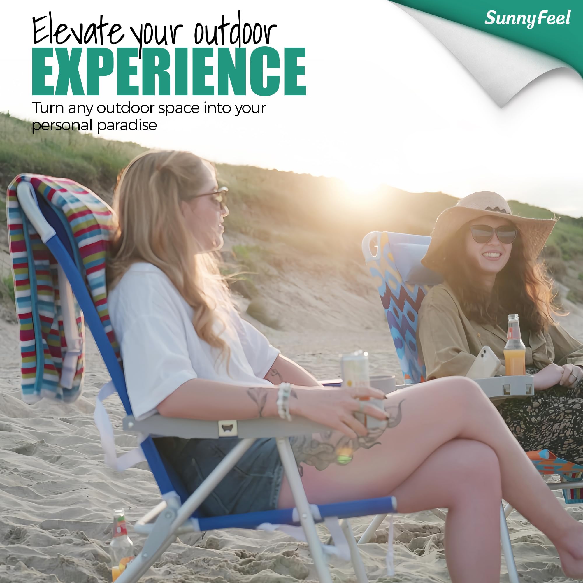**SUNNYFEEL Oversized Heavy Duty Folding Beach Chair for Adults - 500 lbs Capacity, Lightweight & Portable (17