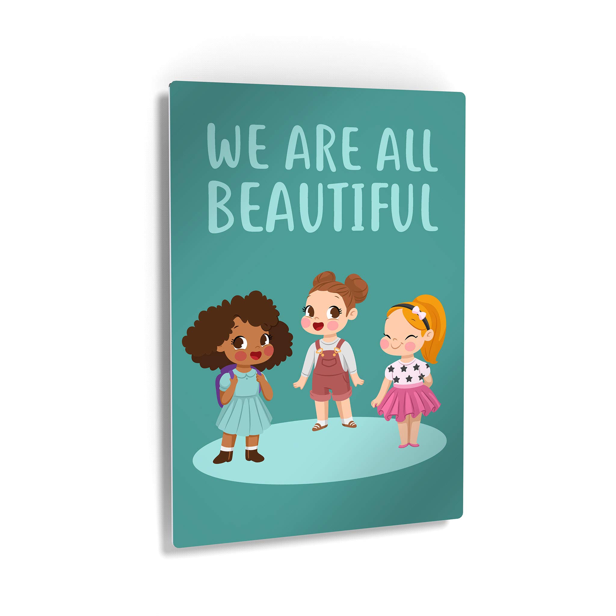 Diversity Kids Wall Art - 'We Are All Beautiful' African American Black & White Metal Print - 40x30 Inch Nursery Decor, Baby Room Decor, Made in USA | Perfect for Kids' Rooms, Playrooms & Classrooms