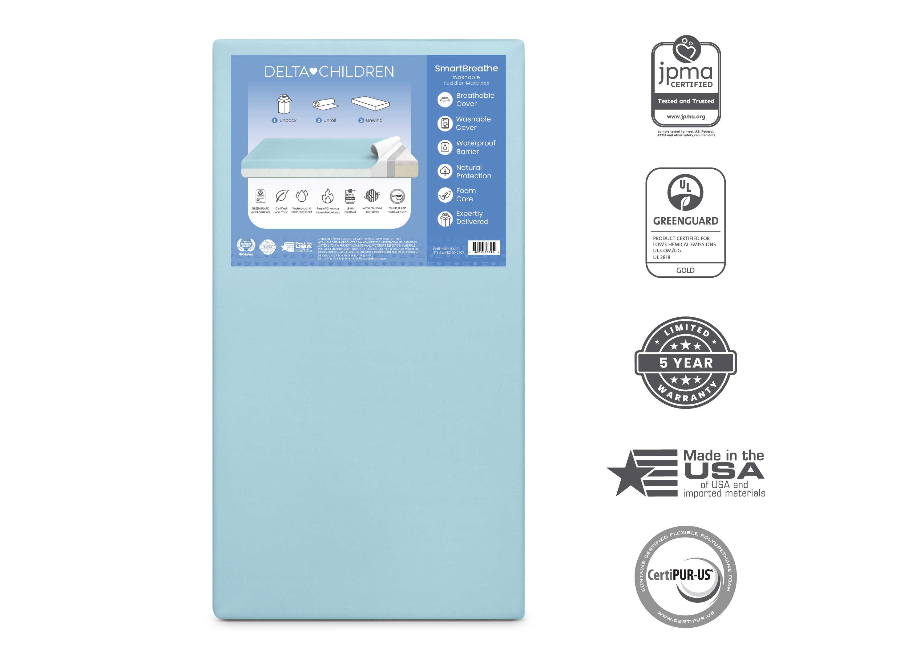 SmartBreathe Washable Toddler Mattress - Breathable & Hypoallergenic Baby Crib Mattress for Safe Sleep | Perfect for Nursery, Daycare & Travel