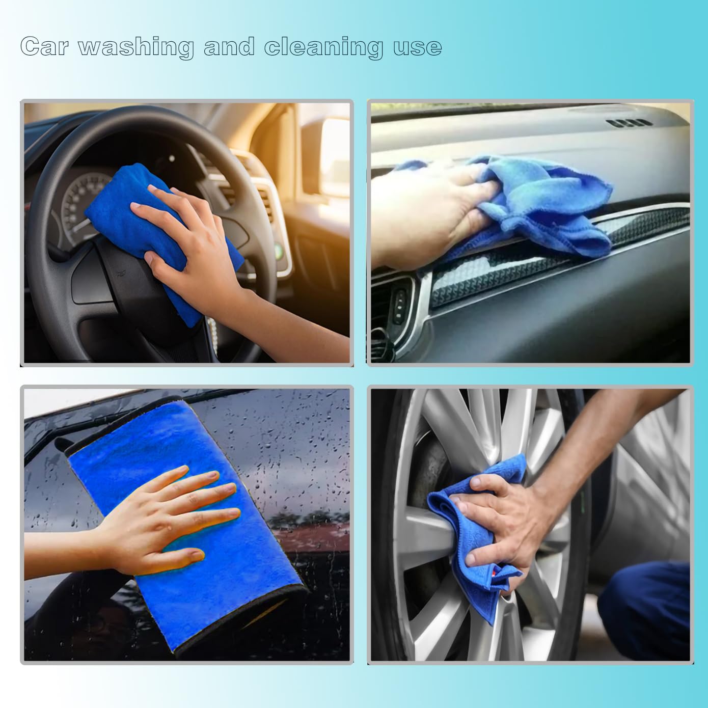 Premium Car Wash Mitt & Microfiber Towels Set - Super Absorbent Chenille Wash Mitt & Detailing Towels for Auto Waxing, Polishing & Car Cleaning (Bright Green/Grey-Blue) - Perfect for Car Detailing, Home Cleaning & DIY Auto Care