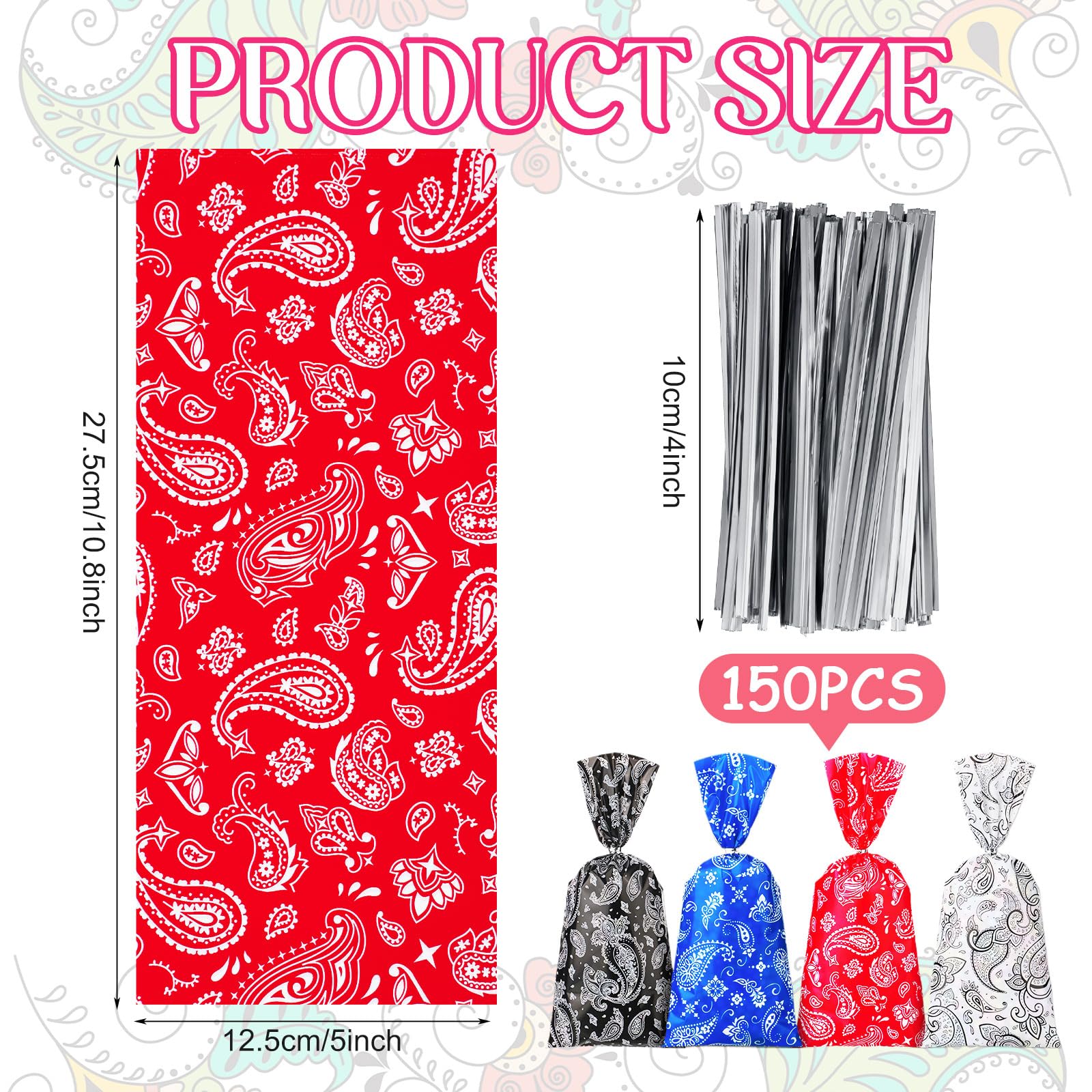 Yeaqee 100 Pcs Western Cowboy Goodie Bags with Bandana Print & Ties - Rodeo Party Treat Bags for Candy, Gifts & Decorations | Perfect for Western Themed Birthday Parties, Rodeo Events & Cowboy Celebrations