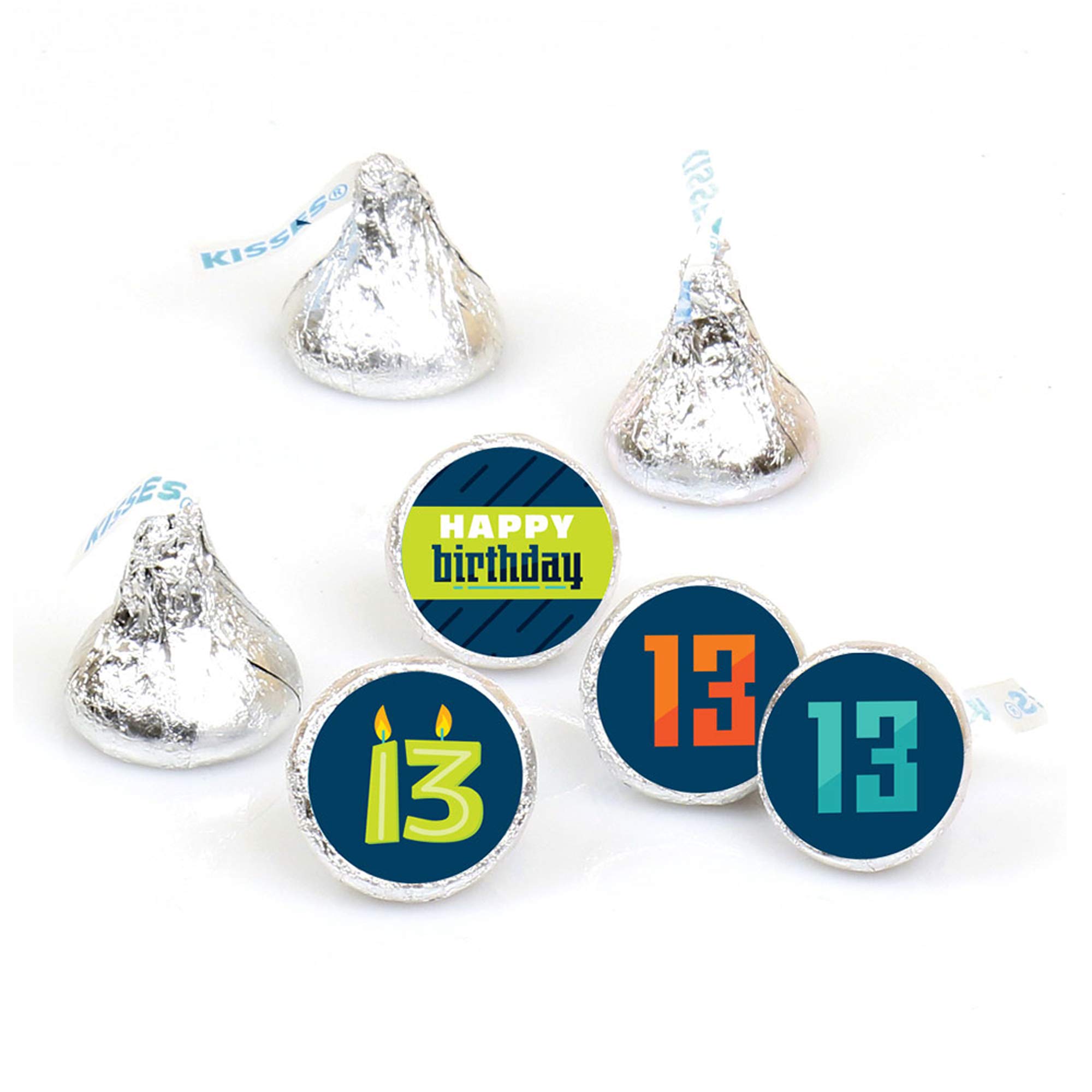 Big Dot of Happiness 13th Birthday Party Stickers - 108 Round Candy Labels for Chocolate Favors - Perfect for Teen Boy Birthday Celebrations & Party Decorations