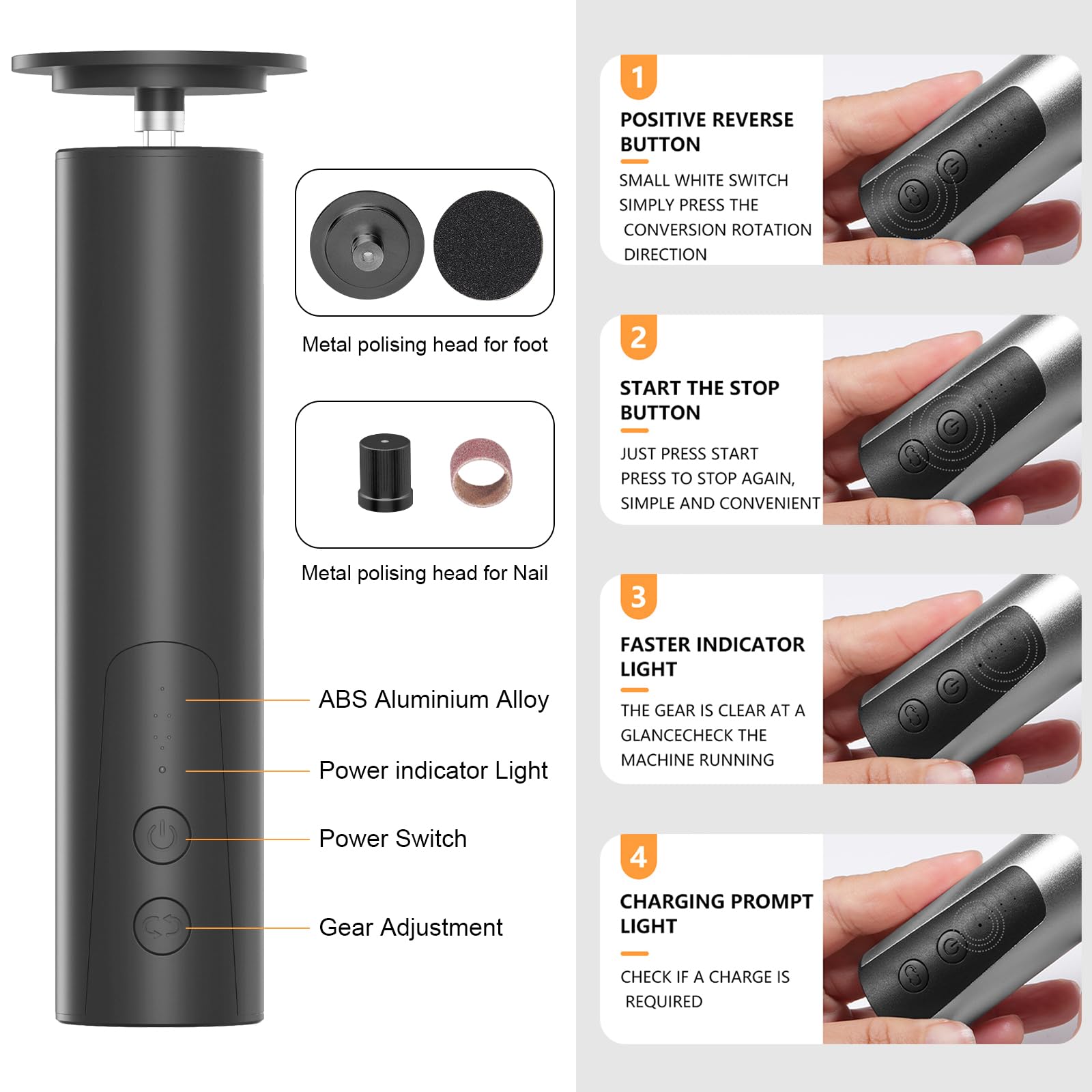 ELEOPTION Electric Callus Remover for Feet - 6 Speed Adjustable Rechargeable Foot File & Nail Grinder - Professional Pedicure Tool for Dry Dead Skin Removal - Perfect for Home Spa, Foot Care & Pedicure (Black)