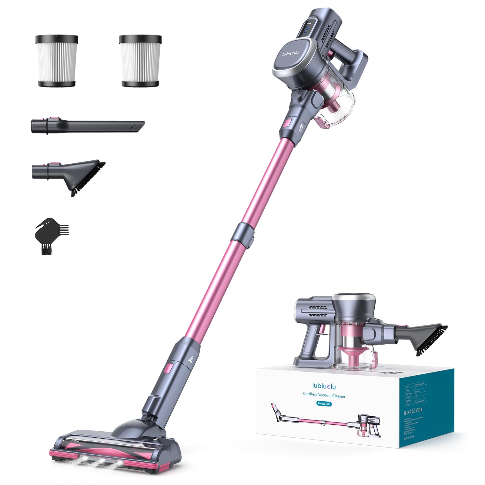 Lubluelu Cordless Vacuum Cleaner - 25000Pa Powerful Suction, 235W Brushless Motor, 50min Runtime, Detachable Battery, Self-Standing Design for Hard Floors, Carpets & Pet Hair - Perfect for Home Cleaning, Car Detailing & Pet Owners