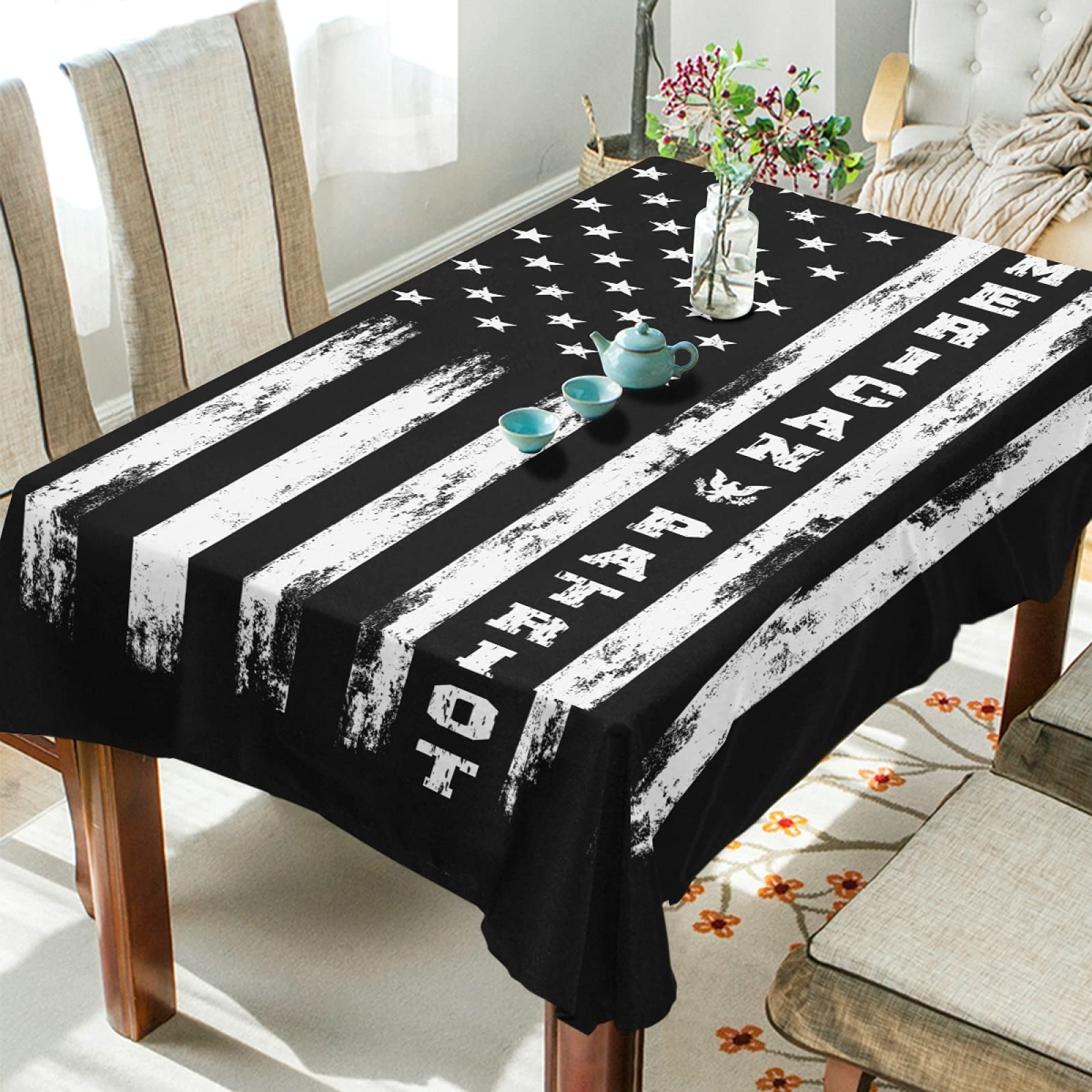 American Flag Patriotic Tablecloth - 60x120 Inch Rectangular Polyester Table Cover for 4th of July, Memorial Day & Independence Day Decor - Perfect for Outdoor BBQs, Picnics & Party Dining Tables