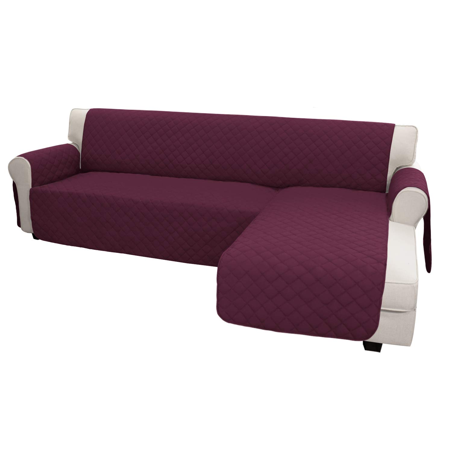 **Reversible L-Shaped Sofa Slipcover - Large Wine/Wine Sectional Couch Cover for Pets & Kids, Chaise Lounge Protector - Durable Furniture Cover for Living Room, Family Room & Home Decor**
