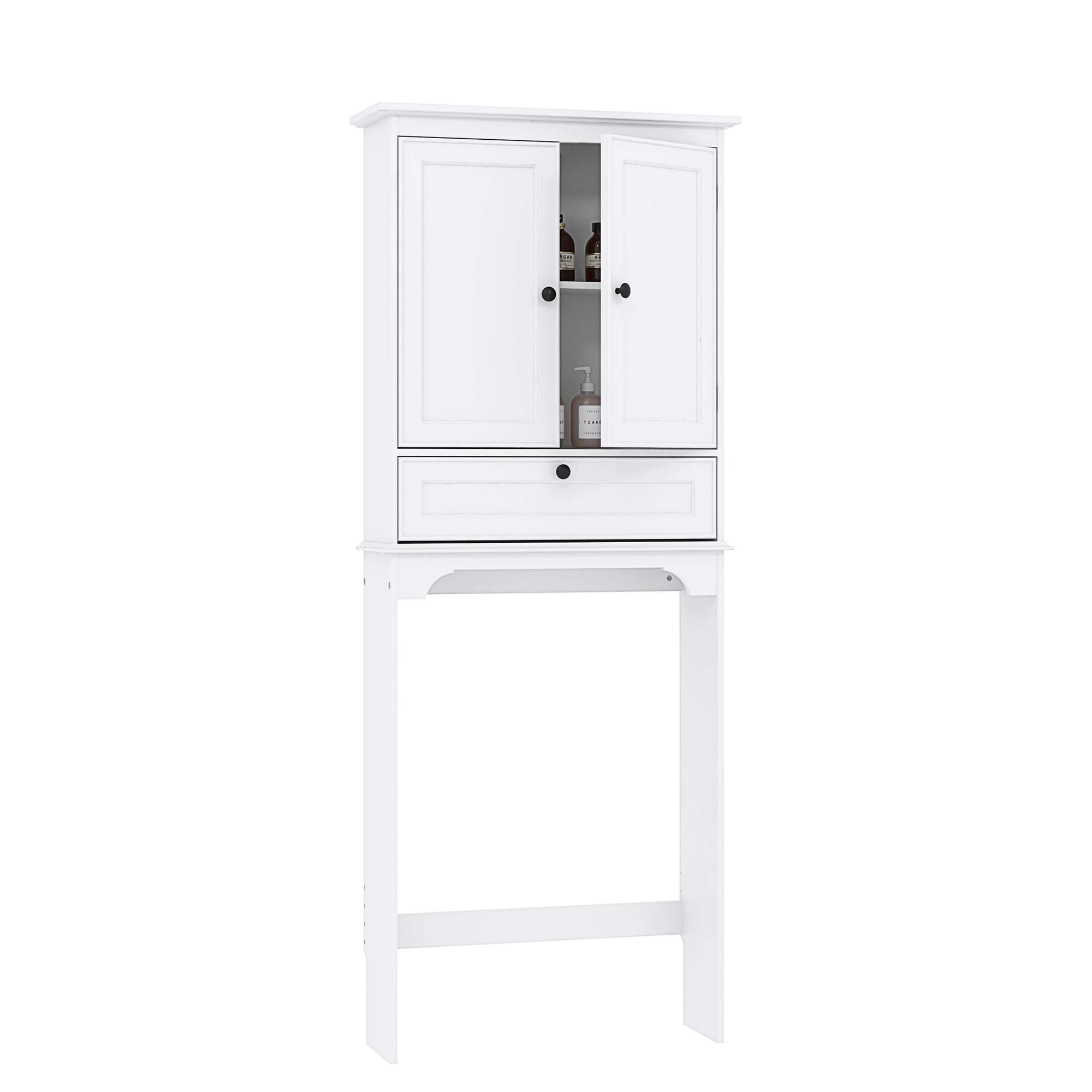 Spirich Over The Toilet Storage Cabinet with Doors & Adjustable Shelves - White Bathroom Organizer for Towels, Toiletries & Cleaning Supplies | Space-Saving Solution for Small Bathrooms & Apartments