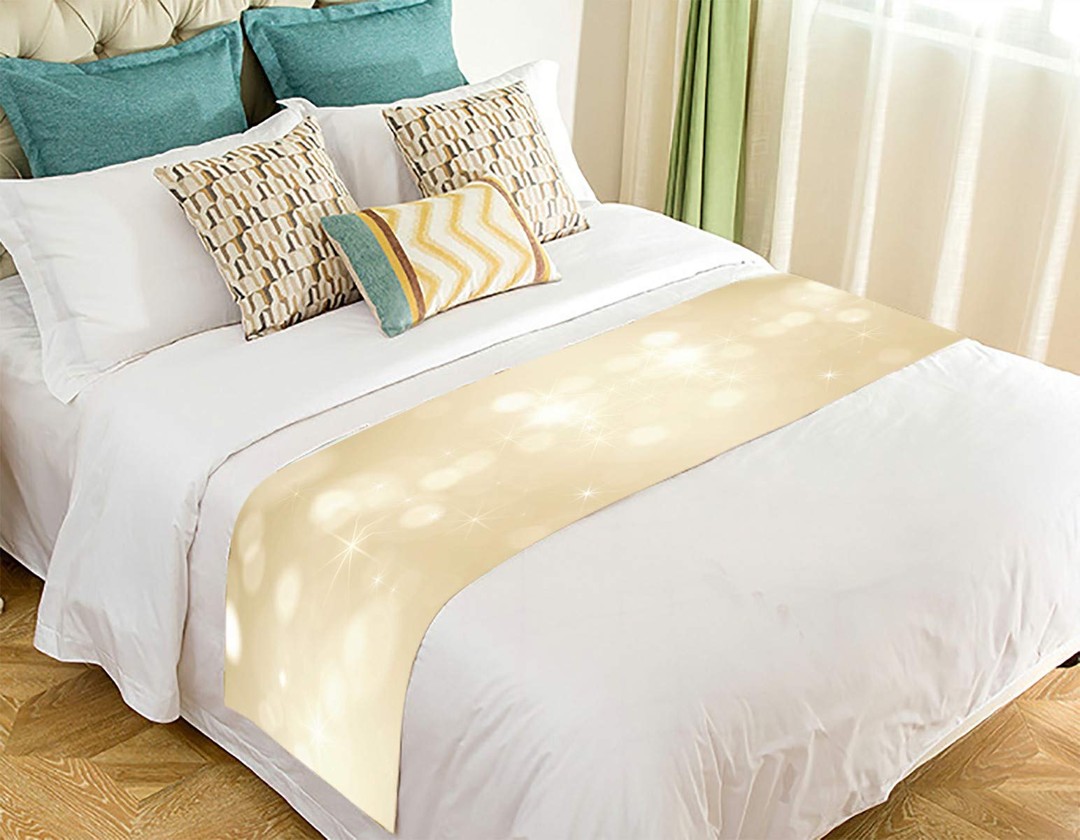ECZJNT Bright Golden Sparkles Bed Runner - 20x95 Inch Elegant Bed Scarf for Queen & King Size Beds - Luxury Bedroom Decor for Weddings, Holidays & Home Staging