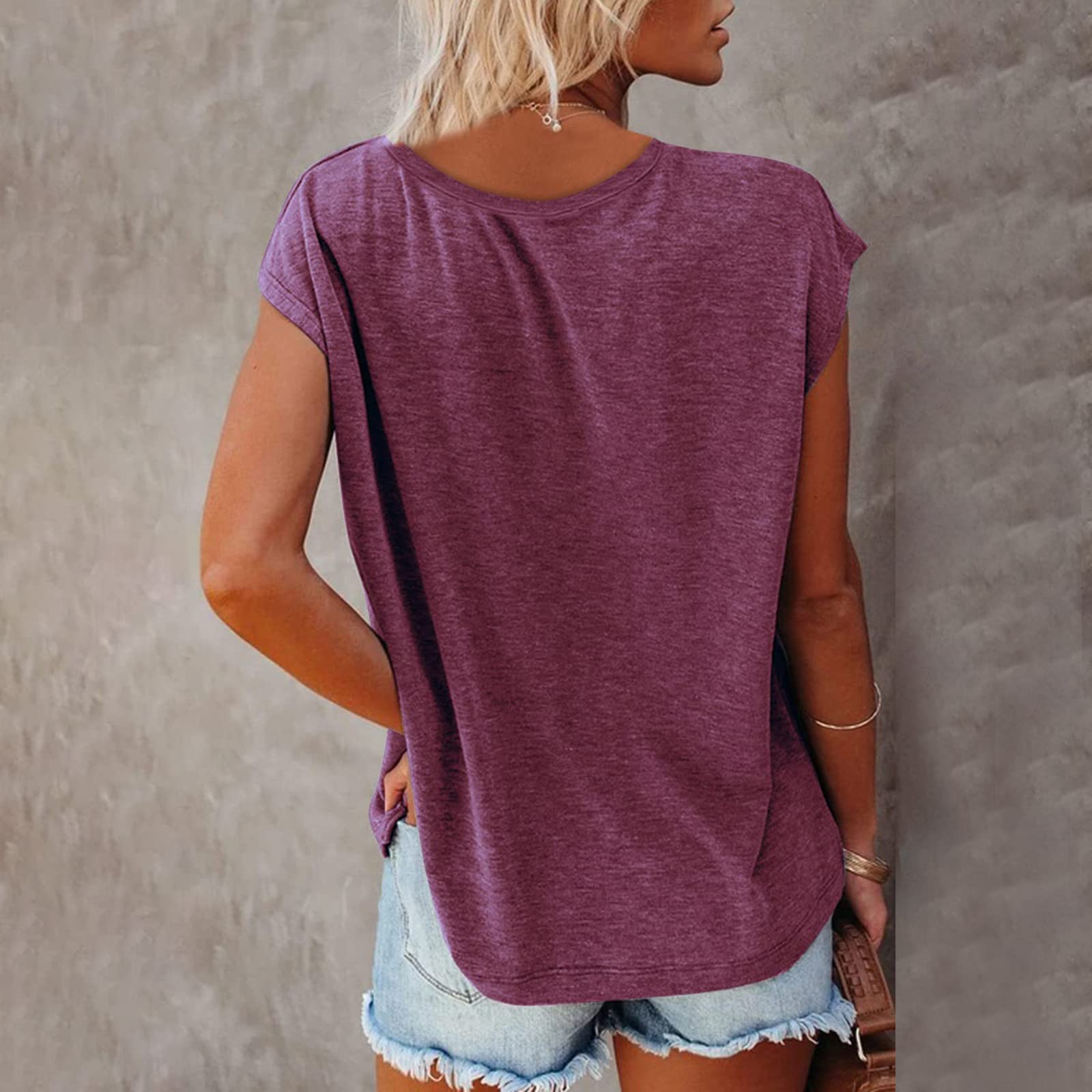 Trendy 2024 Women's Summer Tops - Casual V-Neck Cap Sleeve T-Shirts | Cute Loose Fit Tees for Work & Everyday Wear | Breathable Short Sleeve Blouses for Office, Outings & Vacation