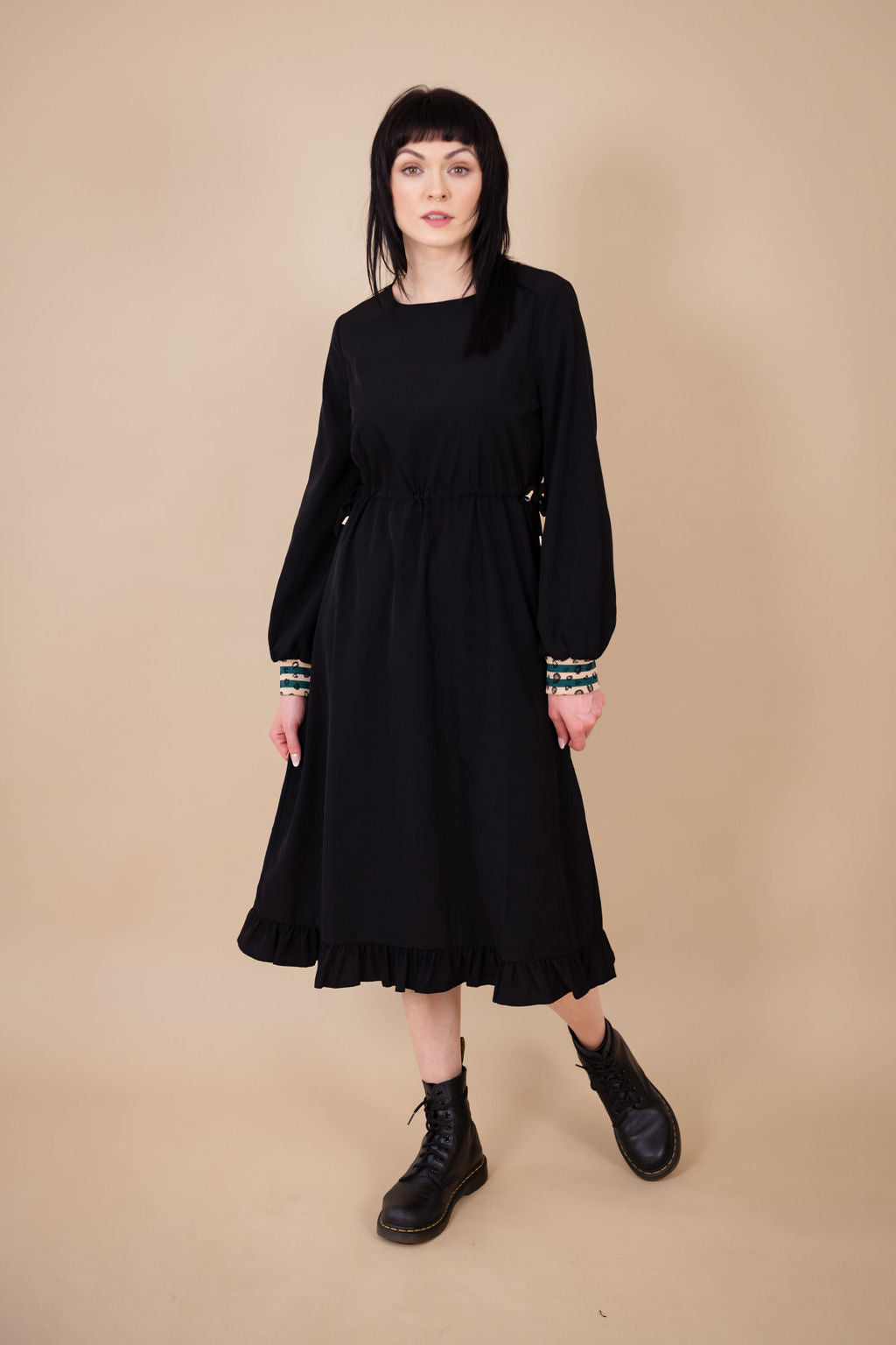 Erin Black Drawstring Midi Dress for Women - Casual Summer Flowy Dress for Beach, Party & Everyday Wear