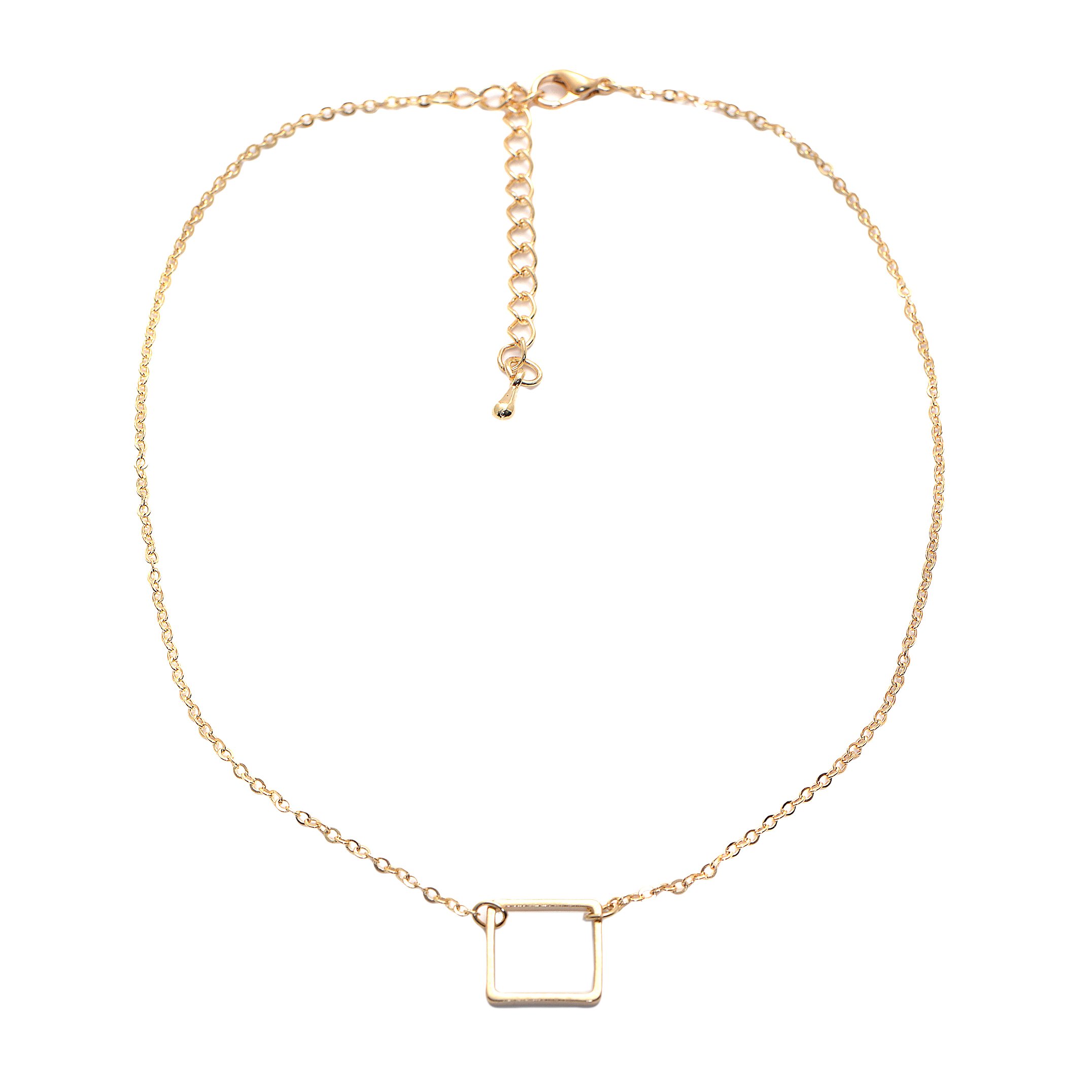 SpinningDaisy Open Square Chain Choker Necklace for Women - Trendy Layered Gold Plated Statement Jewelry - Perfect for Parties, Date Night & Everyday Wear