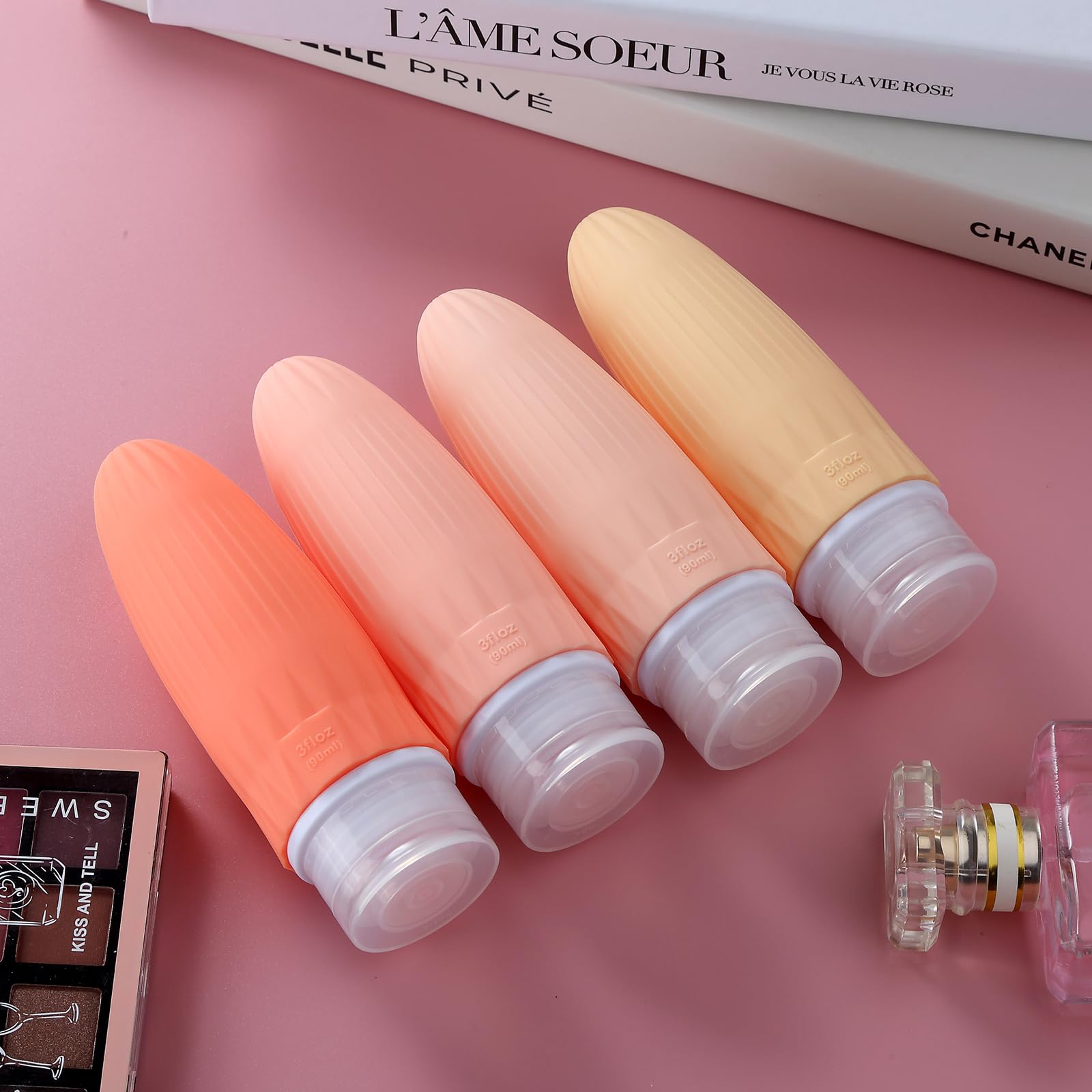Gemice 4-Pack Leak-Proof Silicone Travel Bottles (3oz TSA Approved) - Refillable Squeezable Containers for Shampoo, Body Wash & Lotion | Perfect for Air Travel, Gym Bag & Vacation Essentials