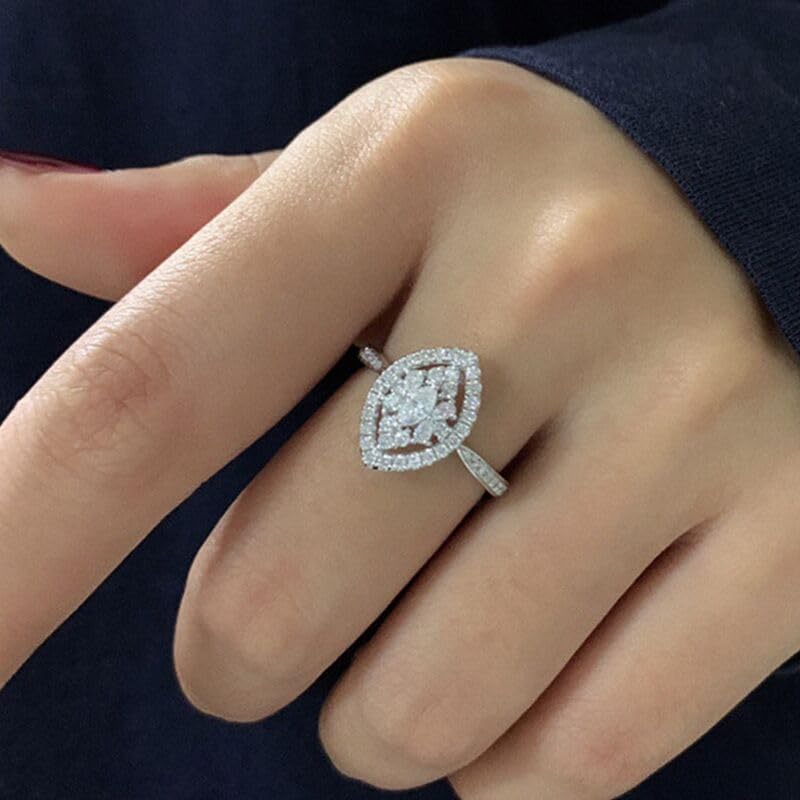 925 Sterling Silver Marquise Cut Cubic Zirconia Ring - Elegant CZ Diamond Eternity Band for Women | Engagement, Wedding, Promise & Cocktail Party Jewelry | Perfect for Anniversaries, Date Nights & Special Occasions