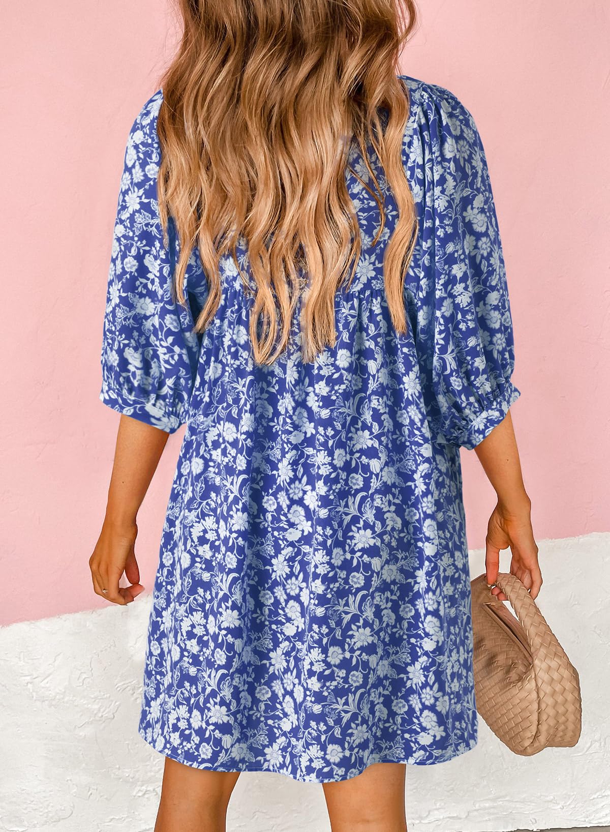 Dokotoo Women's Summer Dresses 2025 - Boho Floral Print Chiffon Mini Dress with V Neck & Lantern Sleeves | Beach Vacation Sundress, Casual Outfit for Summer Parties & Tropical Getaways