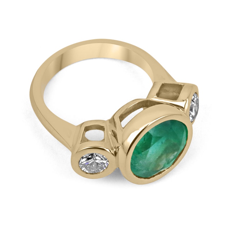 6.50tcw 18K Gold Three Stone Ring with AAA Colombian Emerald and VS Diamonds | Elegant Jewelry for Engagement, Anniversary & Special Occasions