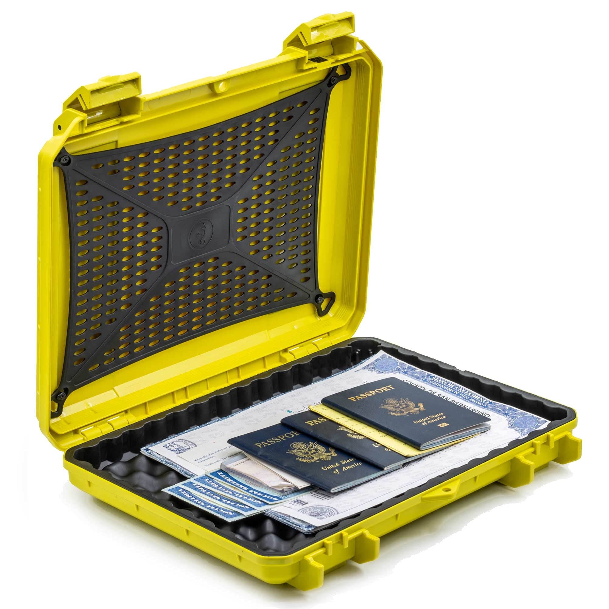 Evergreen 85 Waterproof Document Locking Storage Case - Heavy Duty, Fireproof & Smoke Proof - Ideal for Travel, Boating, Flood Protection & Harsh Environments - Military Grade Protection for Important Documents (Yellow, USA Made) - Perfect for Emergency Preparedness, Outdoor Adventures & Secure Document Storage