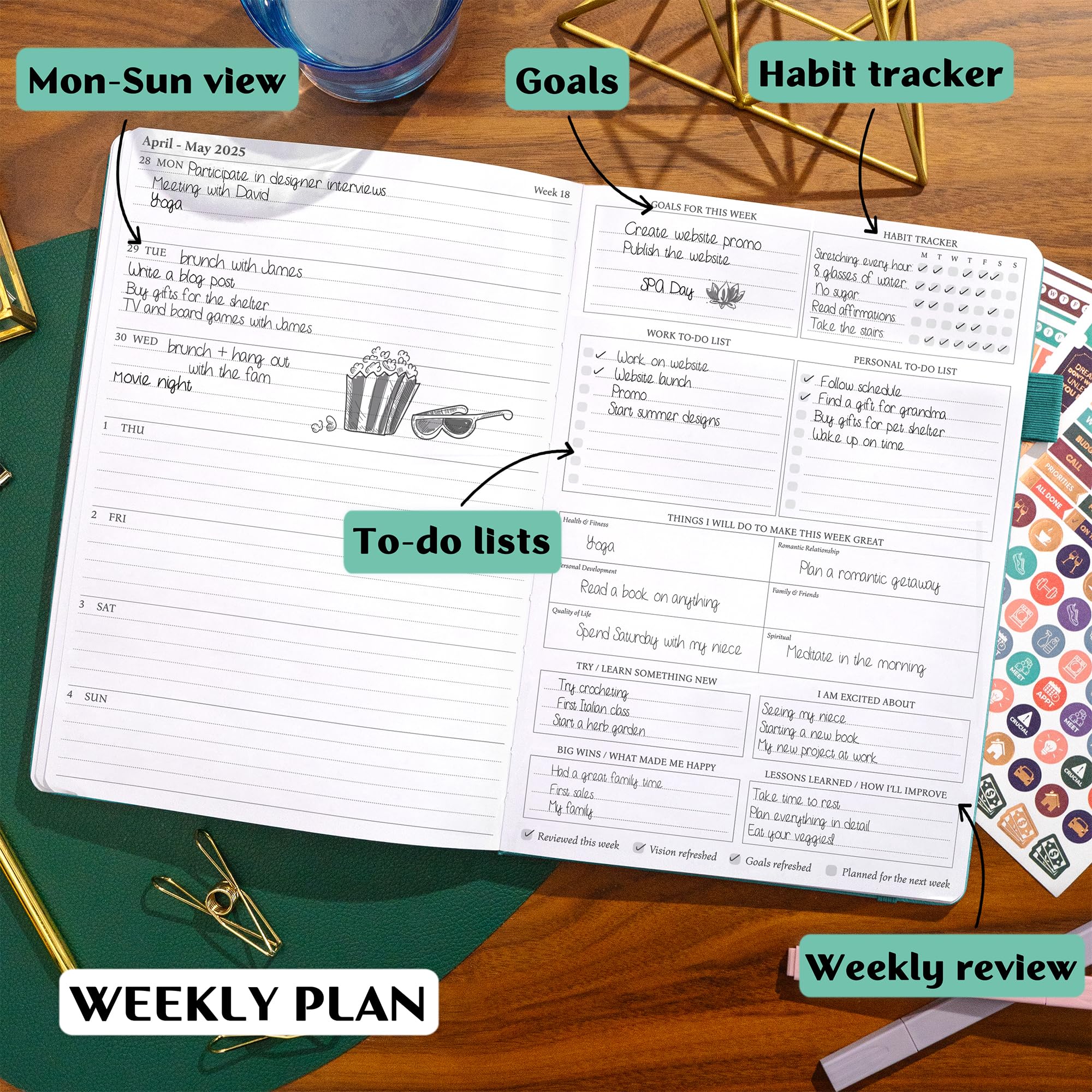 Legend Planner PRO Dated Jan 2025-Jan 2026 – Premium Weekly & Daily Planner with Time Slots, Appointment Book for Work & Time Management, A4 Hardcover (Viridian Green) – Perfect for Professionals, Students & Entrepreneurs to Organize Schedules, Track Goals & Boost Productivity