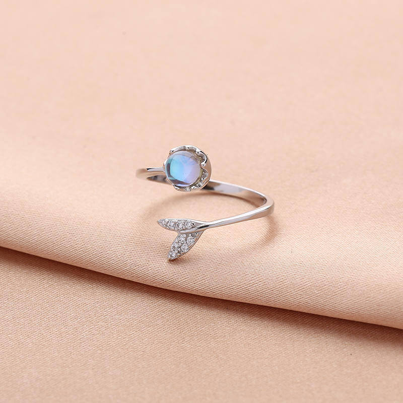 White Gold Fish Tail Moonstone Ring - Elegant & Unique Jewelry for Women | Perfect for Weddings, Parties & Special Occasions | E105