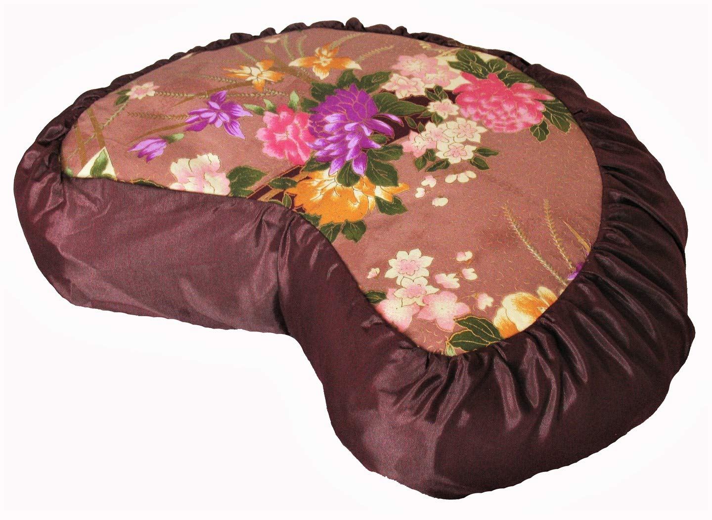 Premium Japanese Kimono Silk Meditation Cushion - Crescent Zafu Pillow in Chocolate Brown for Yoga, Zen Practice & Home Decor