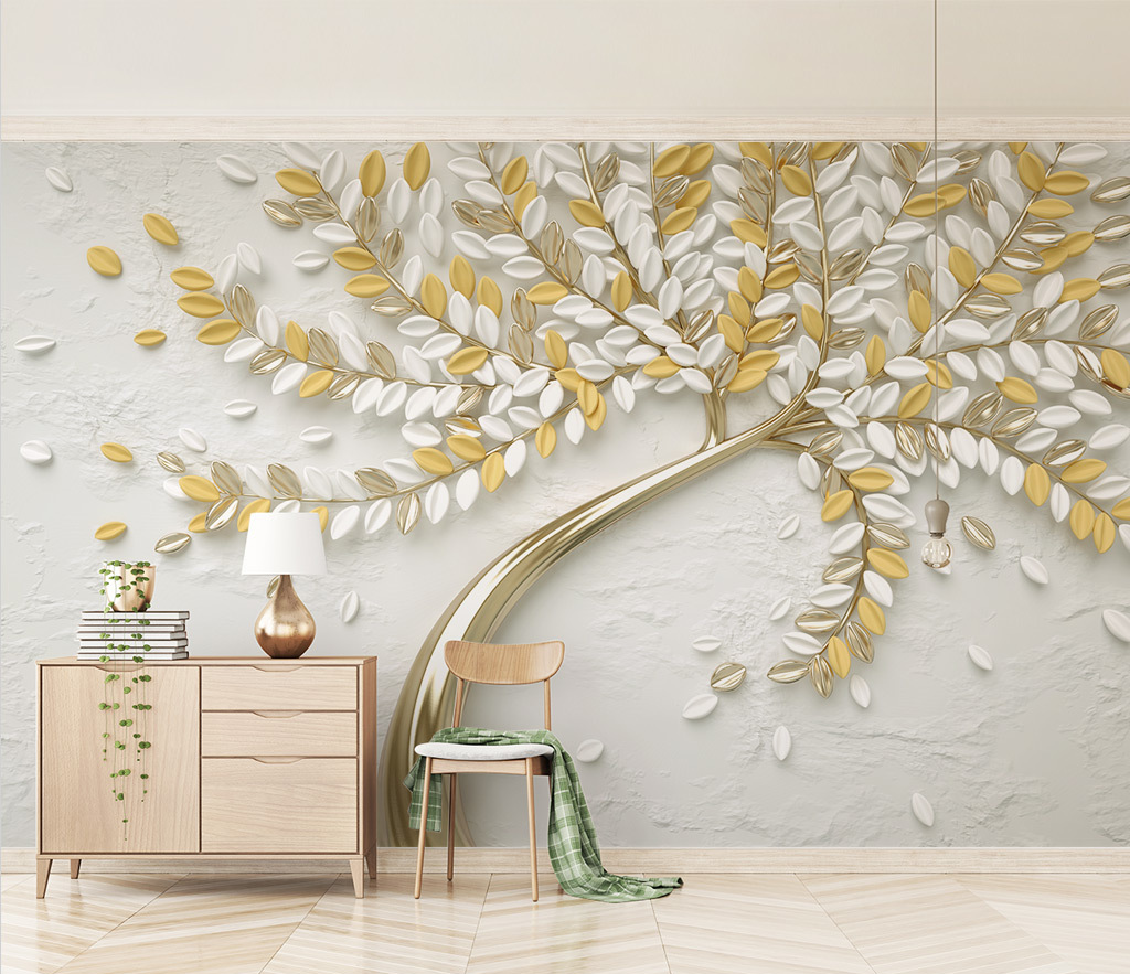 3D Tree Yellow Large Flowers Wallpaper Murals - Self-Adhesive Peel and Stick Wall Decor for Living Room, Bedroom, Nursery | Easy to Install & Removable