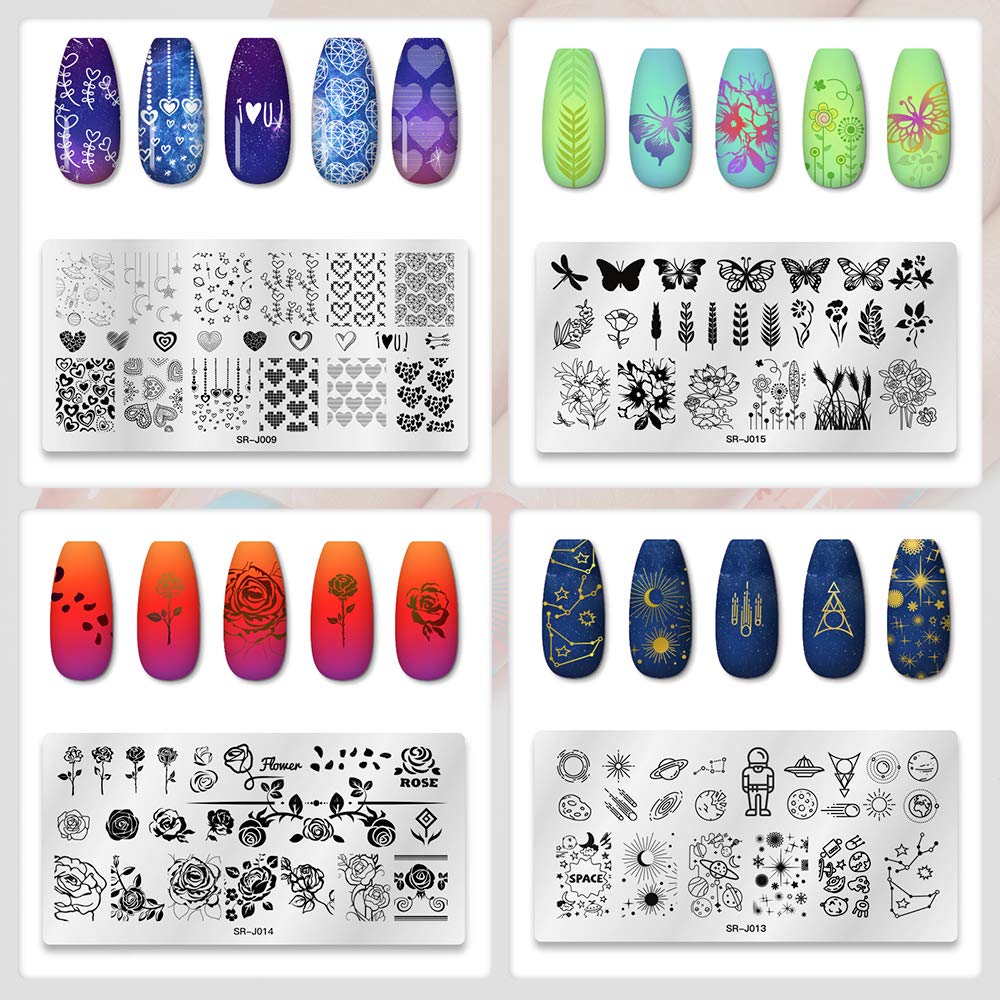 MEET ACROSS Nail Art Stamping Kit - 4 Nail Stamping Plates, 1 Stamper, 1 Scraper & Storage Bag for Professional Nail Designs | Perfect for DIY Manicures, Salon Use & Nail Art Enthusiasts