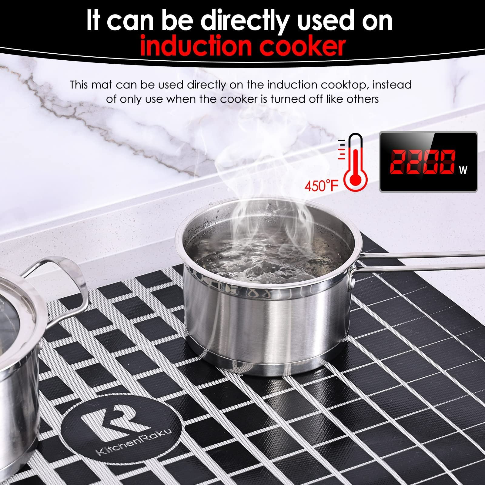 Magnetic Silicone Induction Hob Protector Mat 61x53cm - Large Checkered Non-Slip Cooktop Cover for Electric & Induction Stoves - Scratch Resistant Kitchen Mat by KitchenRaku - Perfect for Cooking, Baking & Food Prep