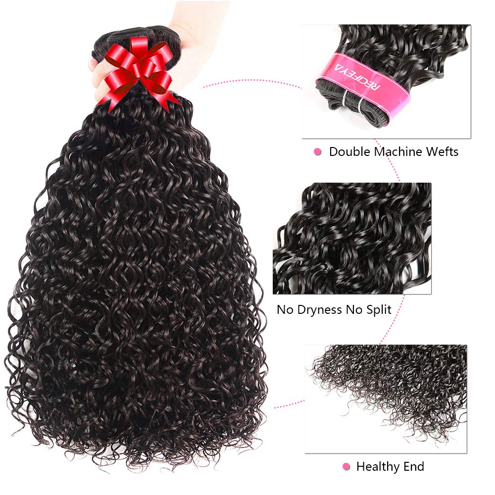 Brazilian Water Wave 3 Bundles with 4x4 Lace Closure - 100% Unprocessed Virgin Human Hair Weave (18