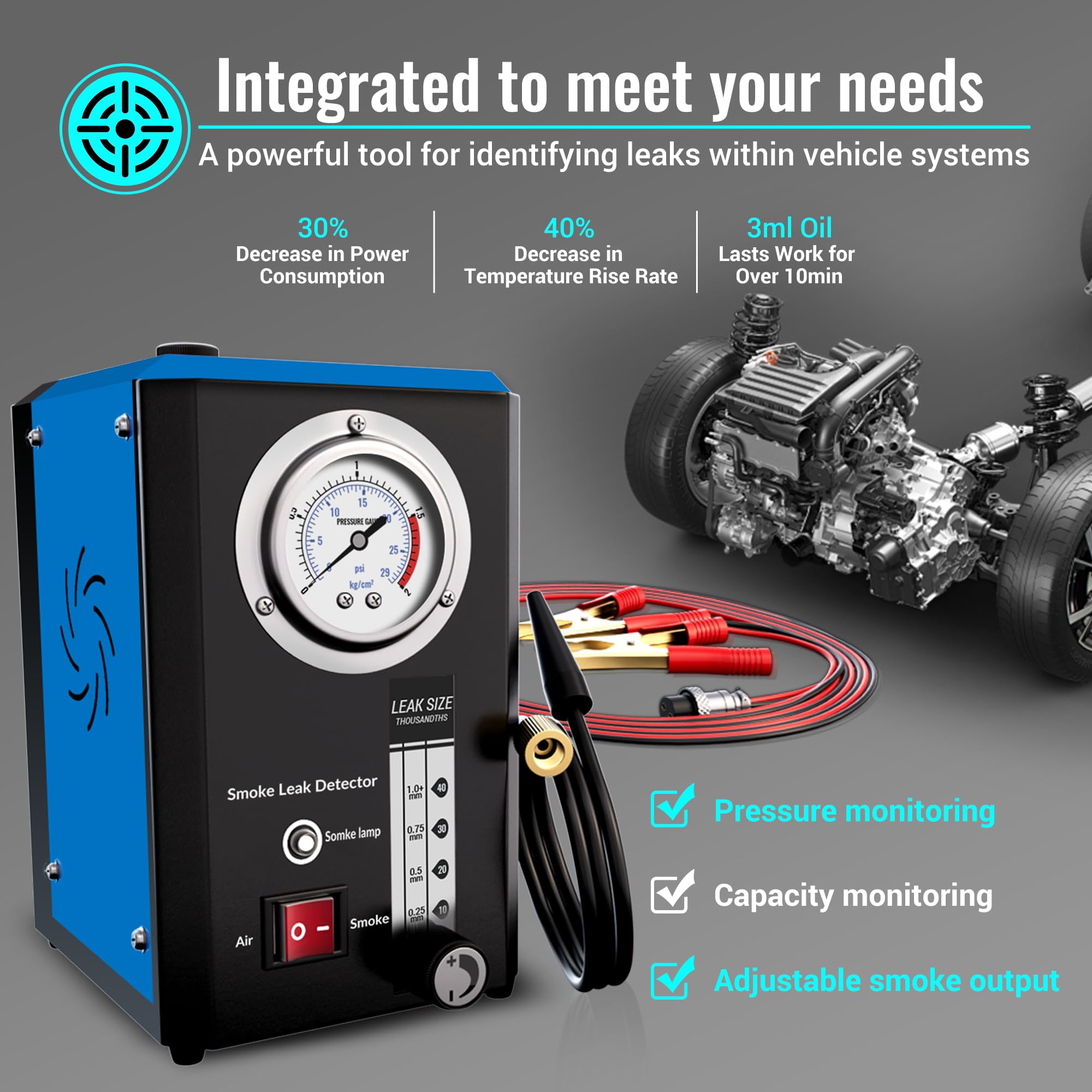 Automotive Smoke Machine Leak Detector - EVAP Vacuum Smoke Diagnostic Tester with Built-in Pump | Find Car AC & Fuel System Leaks Fast | Professional Mechanic Tool for Auto Repair Shops & DIY Enthusiasts