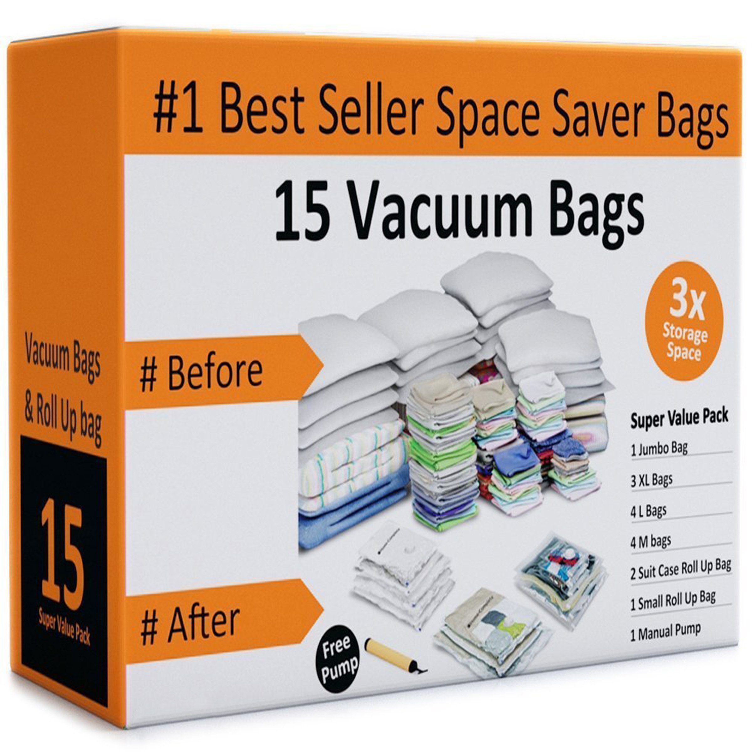 Vacuum Storage Bags - Space Saving Air Tight Compression Bags for Clothes, Blankets & Seasonal Items | Shrink Down Closet Clutter | Perfect for Travel, Moving & Home Organization